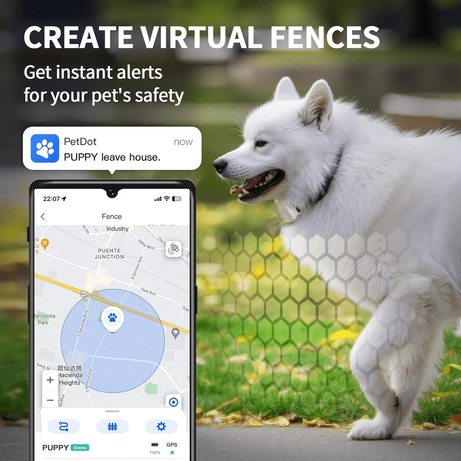 GPS Tracker for Dogs No Subscription No Monthly Fee, Real-Time Tracking, GPS Wireless Dog Fence, Long Battery Life, Unlimited Range, Pet Tracker with iOS & Android