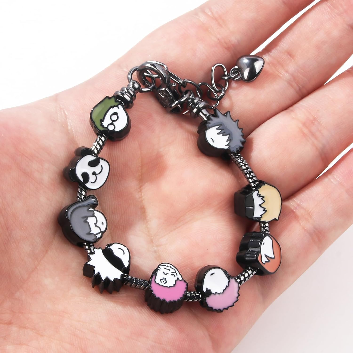SONGCHANGJEWELRY DIY JJK Charm Bracelet Gifts – 9 Mini Anime Faces in Chibi Style – Gojo, Yuji, Sukuna, Panda & More – Removable Alloy Chain for Fans and Collectors - Image 5