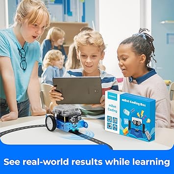 Makeblock mBot Robot Kit with Scratch Coding Box ، STEM Projects for Kids تعلم كيفية البرمجة باستخدام Scratch Arduino ، روبوت قابل للبرمجة مع 4 مشاريع تعليمية للبرمجة ، هدايا للبنين الفتيات الذين تتراوح أعمارهم بين 8-12