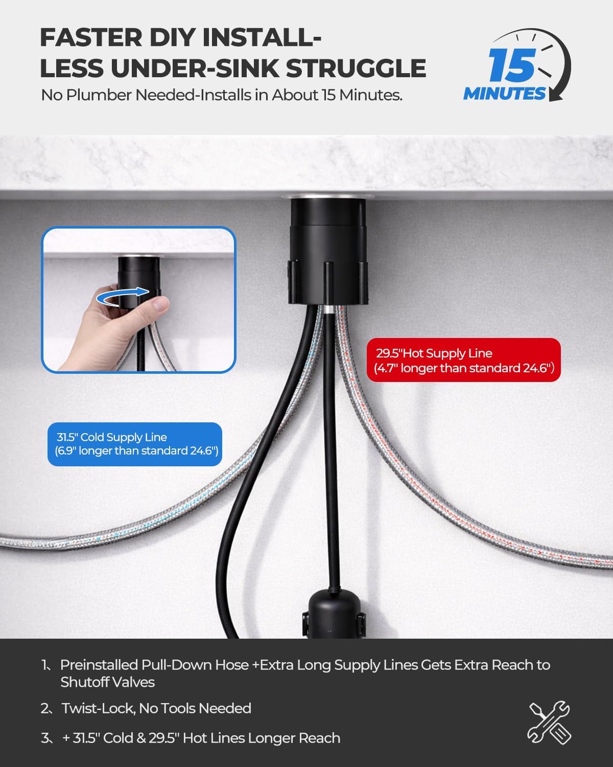 WEWE Kitchen Faucets with Pull Down Sprayer, Leak-Proof Stainless Steel Lead-Free Single Handle 1 Hole for Family Kitchen Commercial Camper Laundry Rv Bar, Brushed Nickel Bar Sink Faucet - Image 8