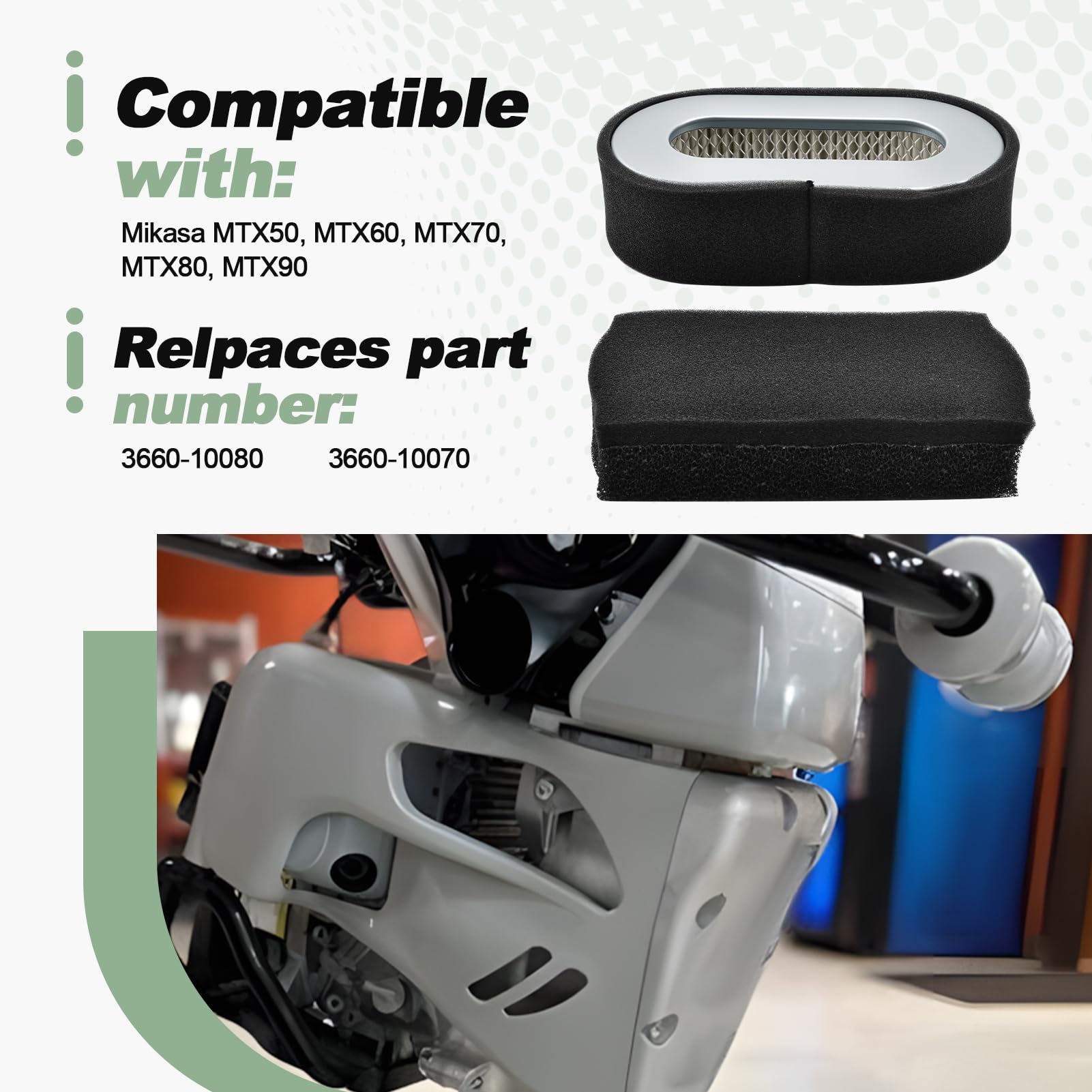 Air Filter Kit Compatible with Mikasa MTX50 MTX60 MTX70 MTX80 MTX90 Multiquip Tamper Tamping Rammer Replace 3660-10080 3660-10070