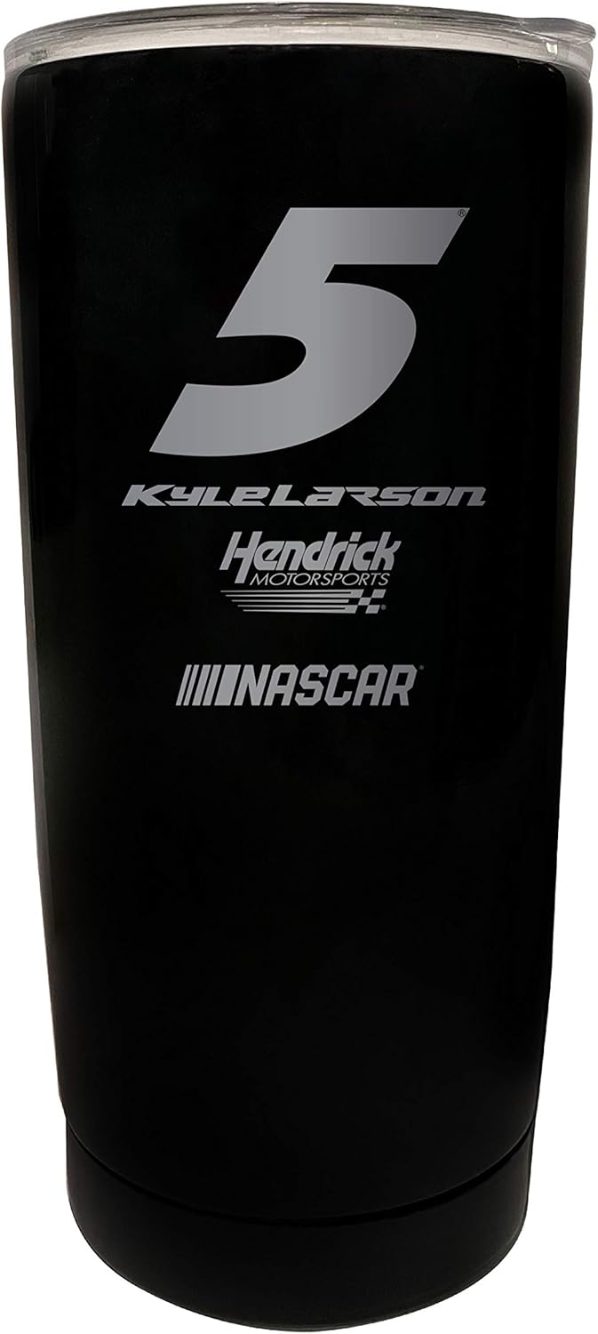 R and R Imports Kyle Larson NASCAR #5 Etched 16 oz Stainless Steel Tumbler Black.