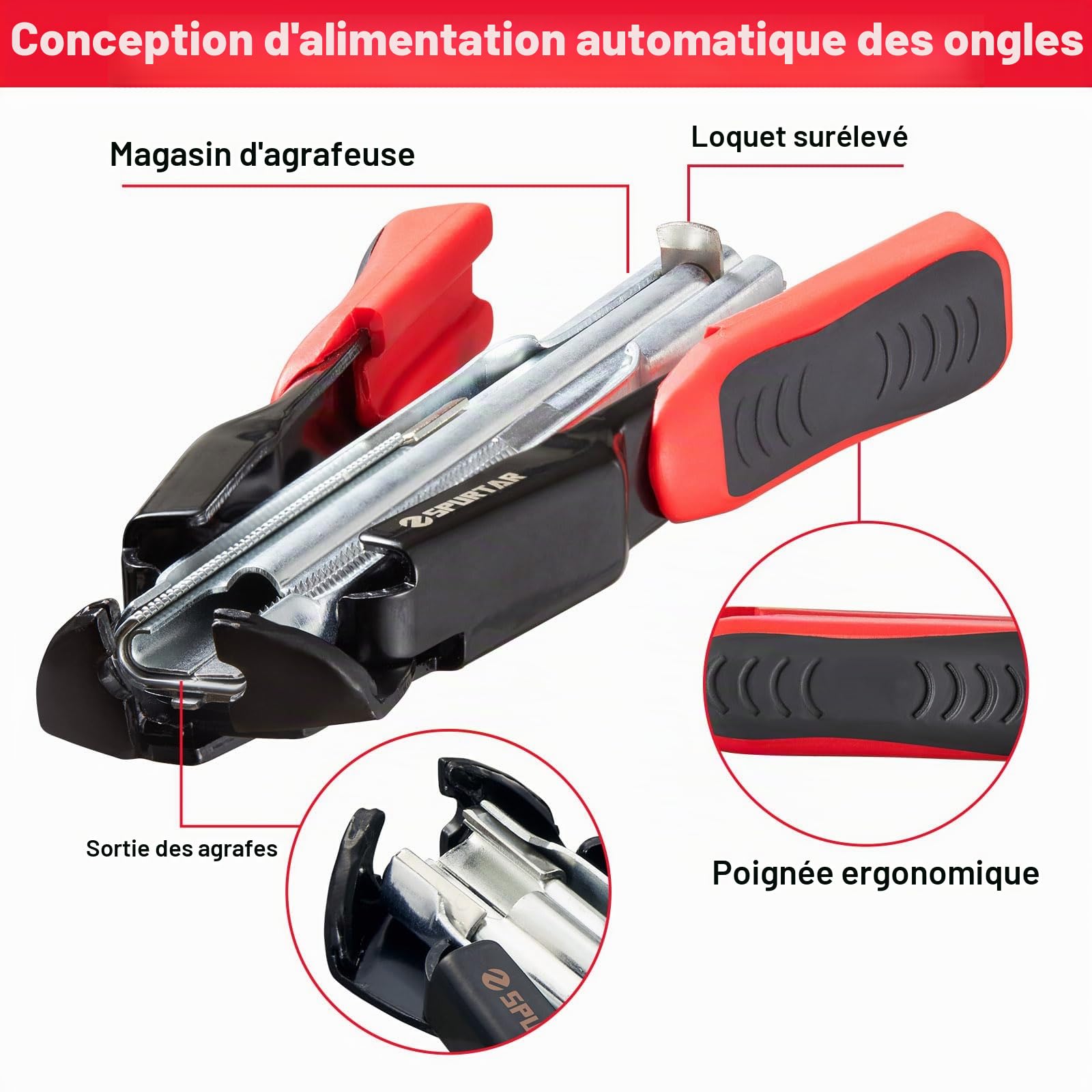 Spurtar Kit de pinces à anneau de porc avec 1200 anneaux d'alimentation automatique de 20MM po à ressort pour fil de poulet clôture et cage pour animaux filets de volaille housses de siège tissus