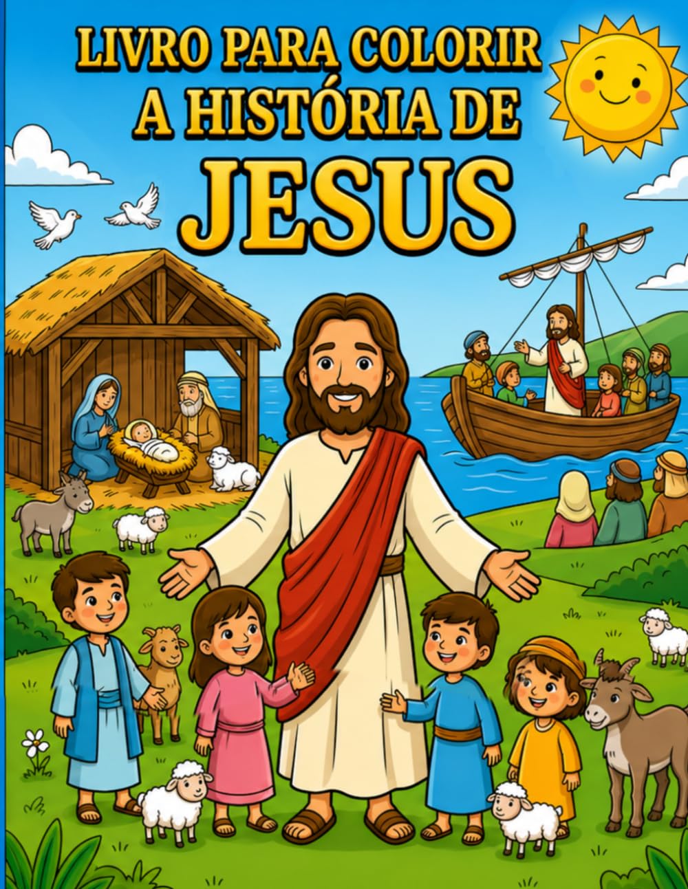 Livro de colorir da história de Jesus: Livro de colorir cristão: Histórias bíblicas infantis, passagens do Evangelho, fé, amor e religião. Presente ideal para catequese, batismo e escola dominical.