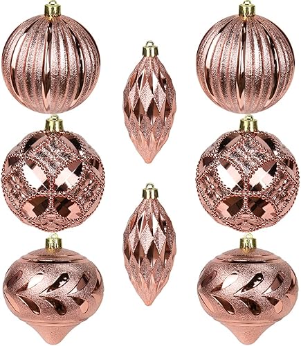 Adornos de bola de Navidad de 3.9 pulgadas, juego de decoración de árbol de Navidad inastillables, color oro rosa, bolas grandes de adornos de