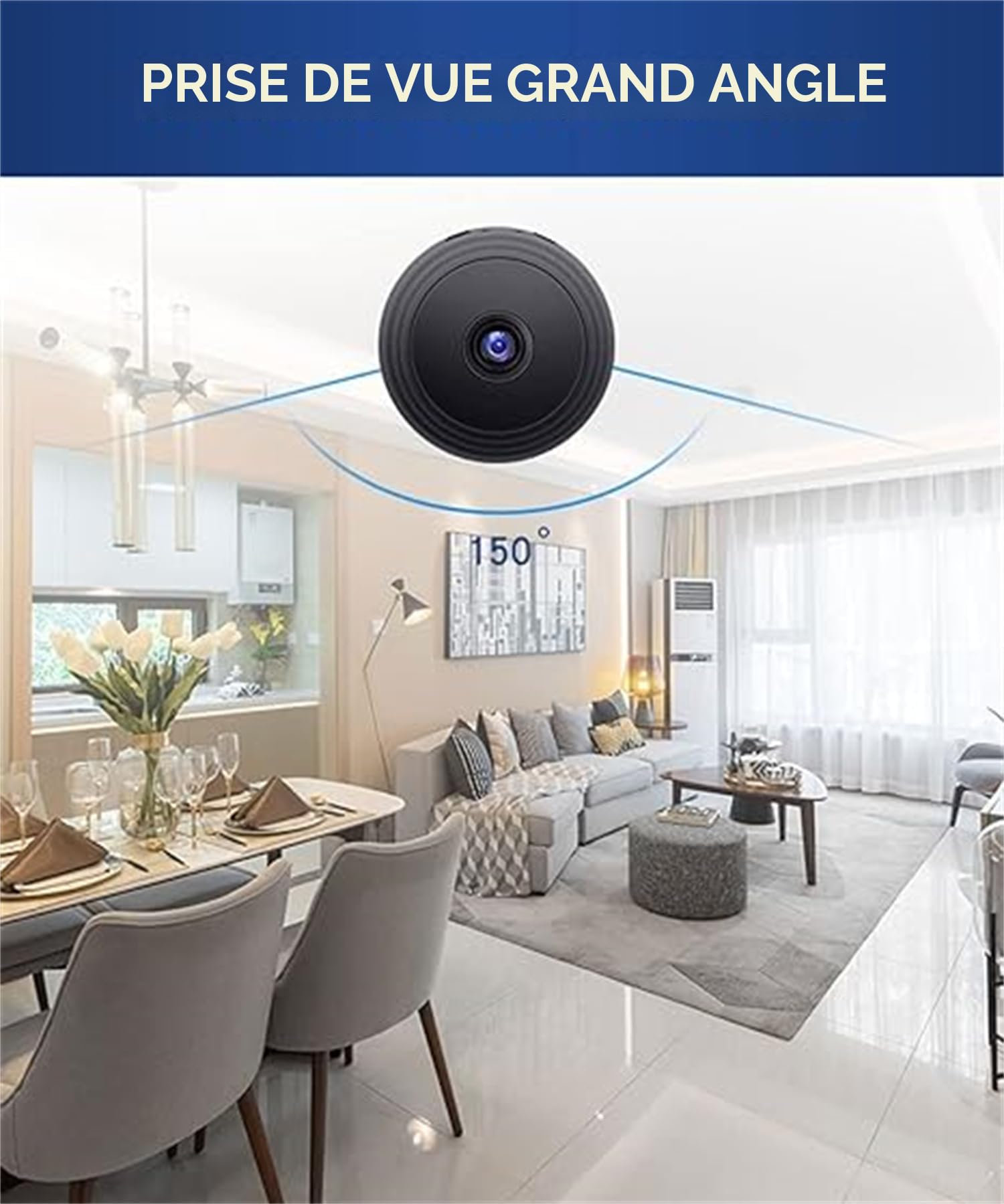 Secretscope Mini caméra de sécurité magnétique, Wi-Fi, caméra extérieure sans fil, avec fonction de vision nocturne pour la maison et le bureau, (noir, 3 pièces)