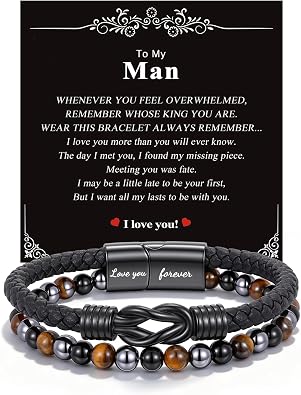 Men's Triple Protection Tiger Eye Hematite Black Obsidian Leather Bracelet