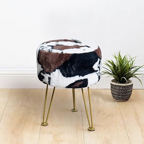 Miniatura 1 de Otomano de piel sintética con estampado de vaca, asiento de banco de entrada suave y mullido, 13 x 13 x 17 pulgadas, mesa auxiliar redonda