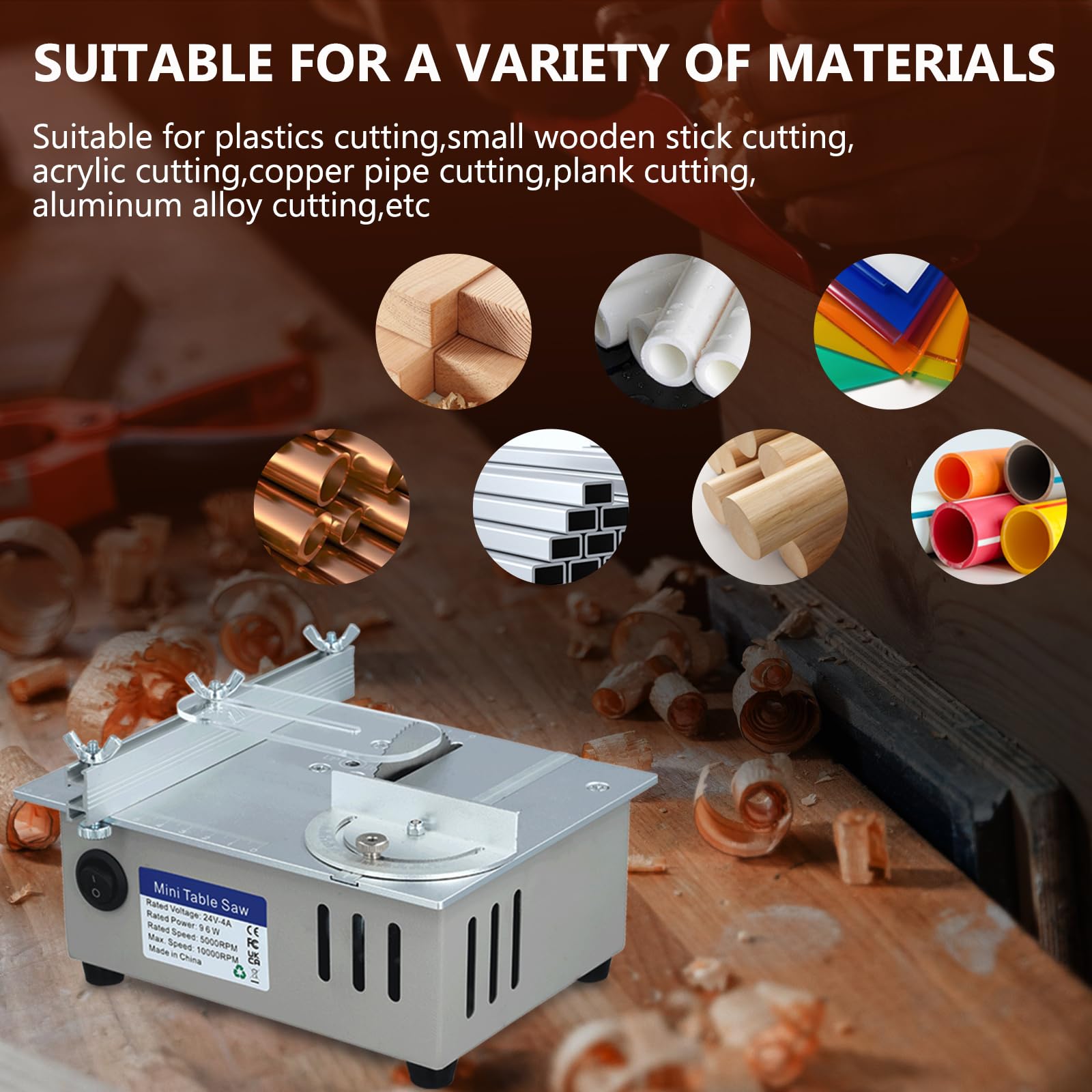 QCXWCJWD Mini scie circulaire multifonction 96 W 4 lames 7 vitesses réglables design compact bricolage maquettes petits ateliers