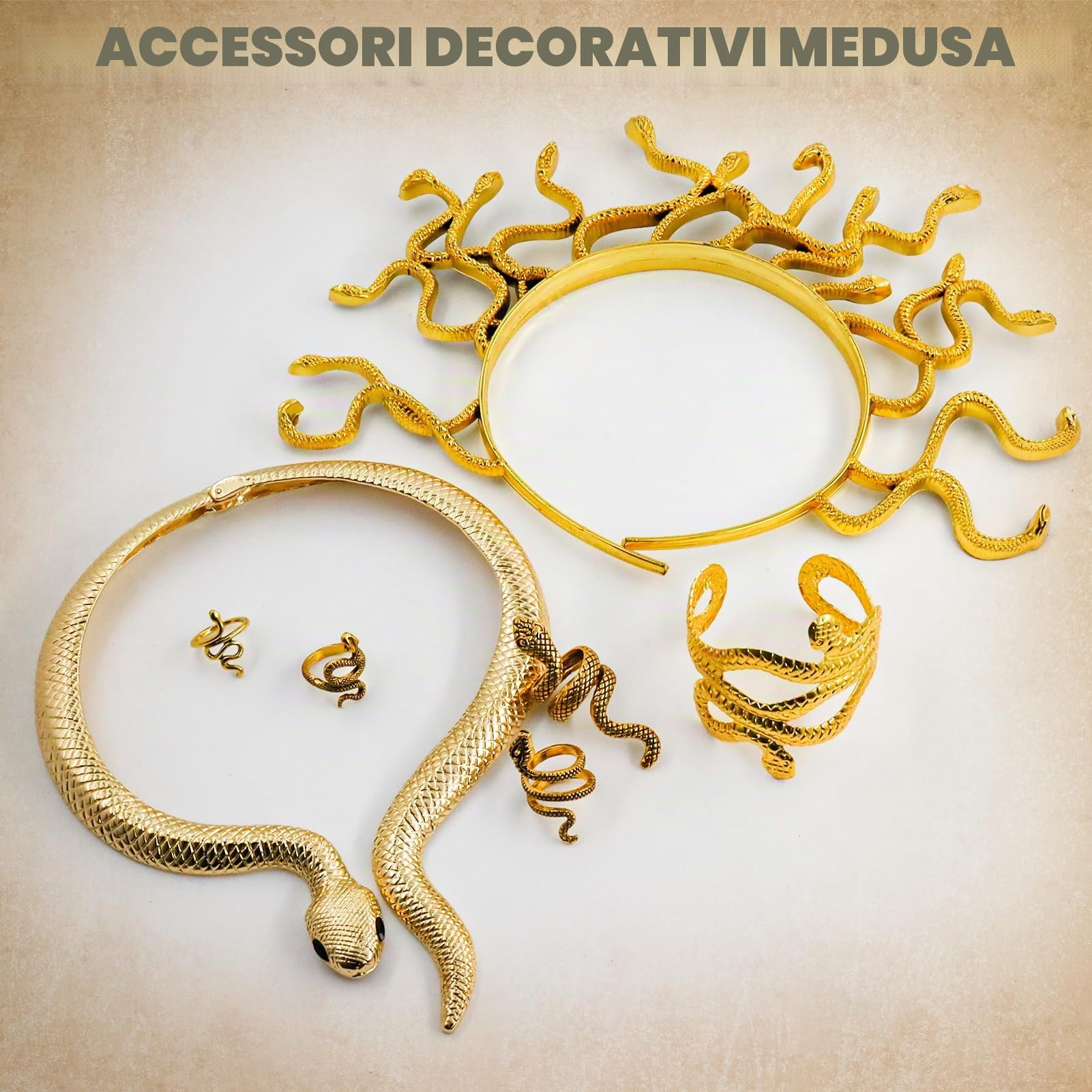 Set Accessori per Costumi Medusa,Cerchietto Serpente,Braccialetti,Anello,ecc,Accessori a Serpente,per Donna Ragazza Carnevale Halloween Cosplay
