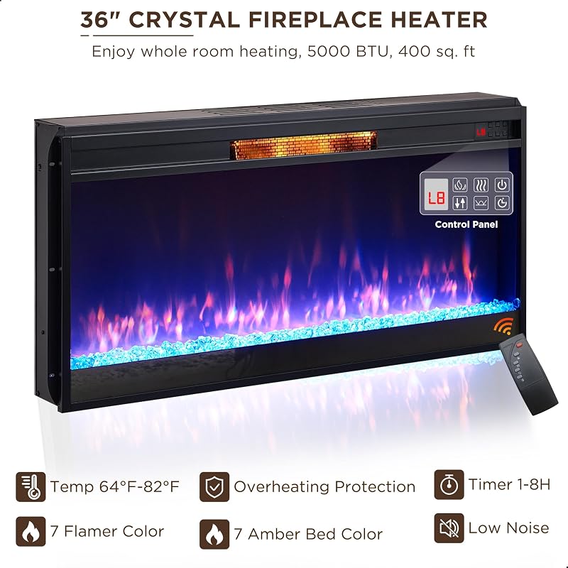 Farmhouse Fireplace TV Stand for 80Inch TV with Crystal Fireplace, White image 3