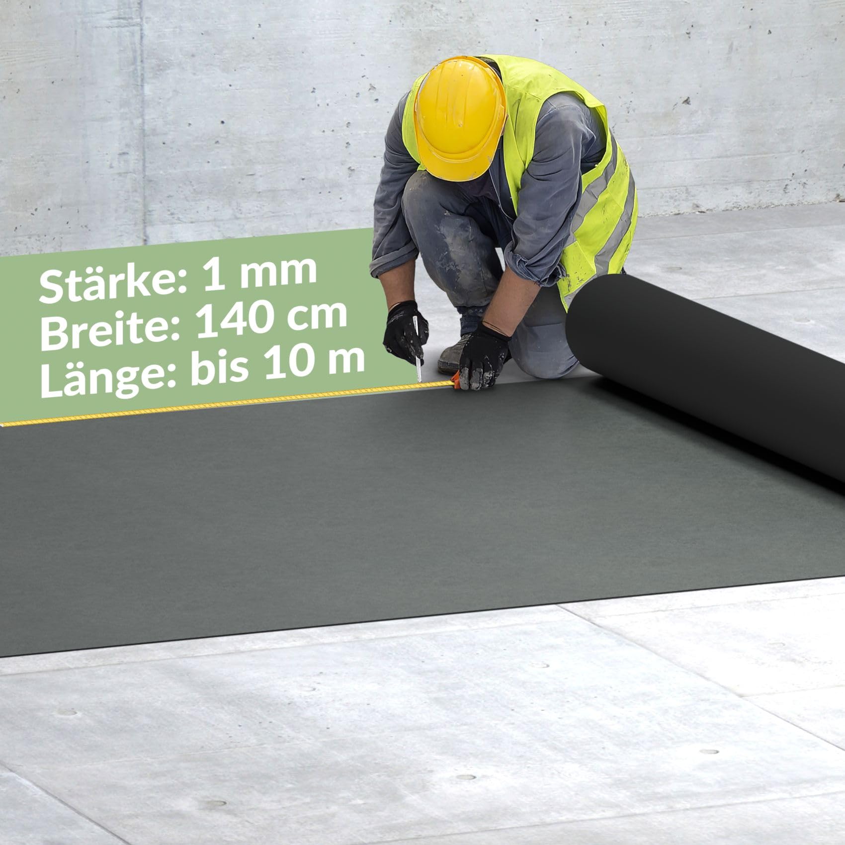 PVC Bodenbelag Meterware Vinylboden Vinyl Bodenbelag Fußbodenbelag 140cm Breite Uni Betonoptik Anthrazit 260 x 140 cm