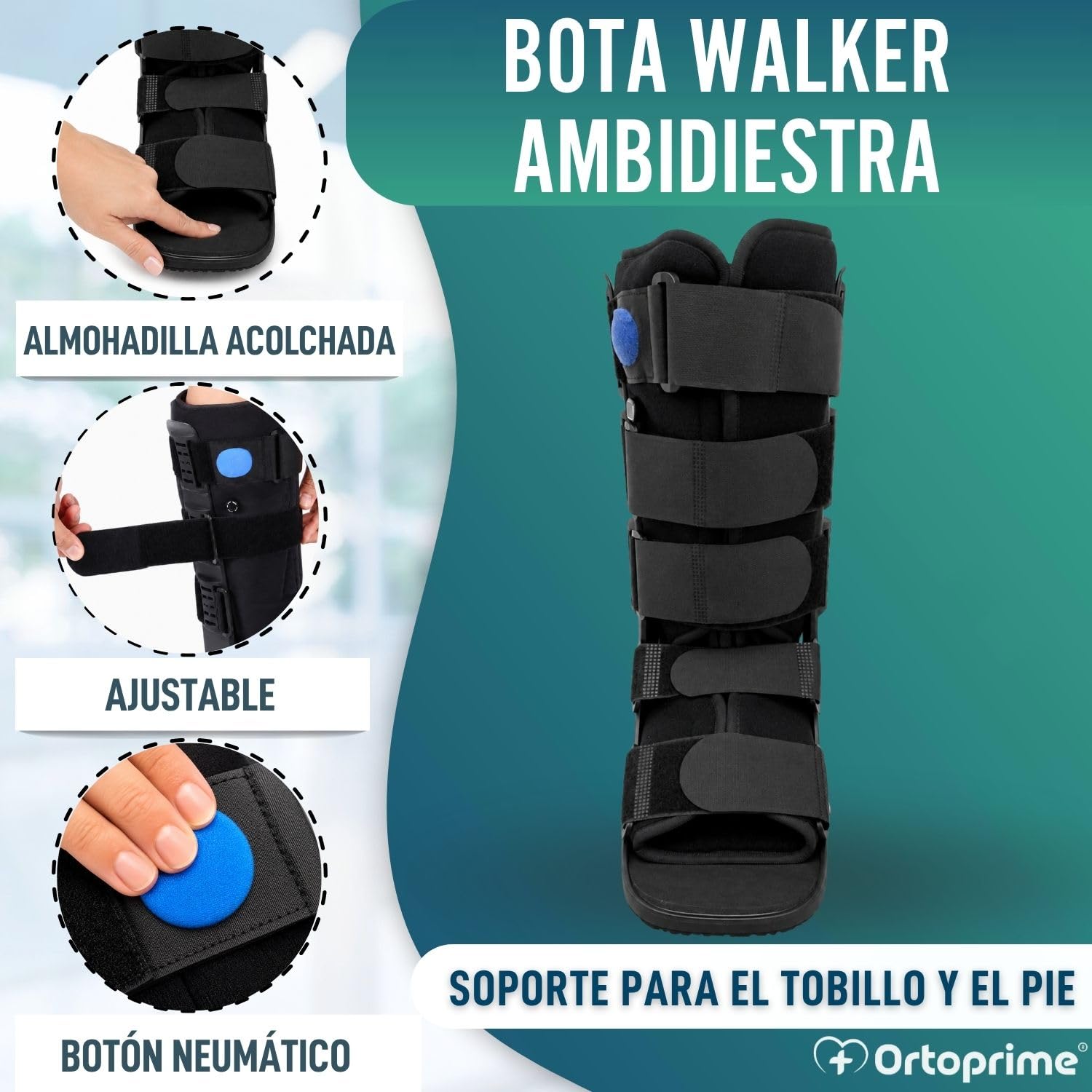 OrtoPrime Bota Walker Larga Fija BILATERAL con CÁMARA DE AIRE bota Ortopédica walker Larga para FRACTURAS Botas Walker Alta Ajuste Neumático con Válvula - Bota Inmovilizadora de Tobillo (M 40-44)