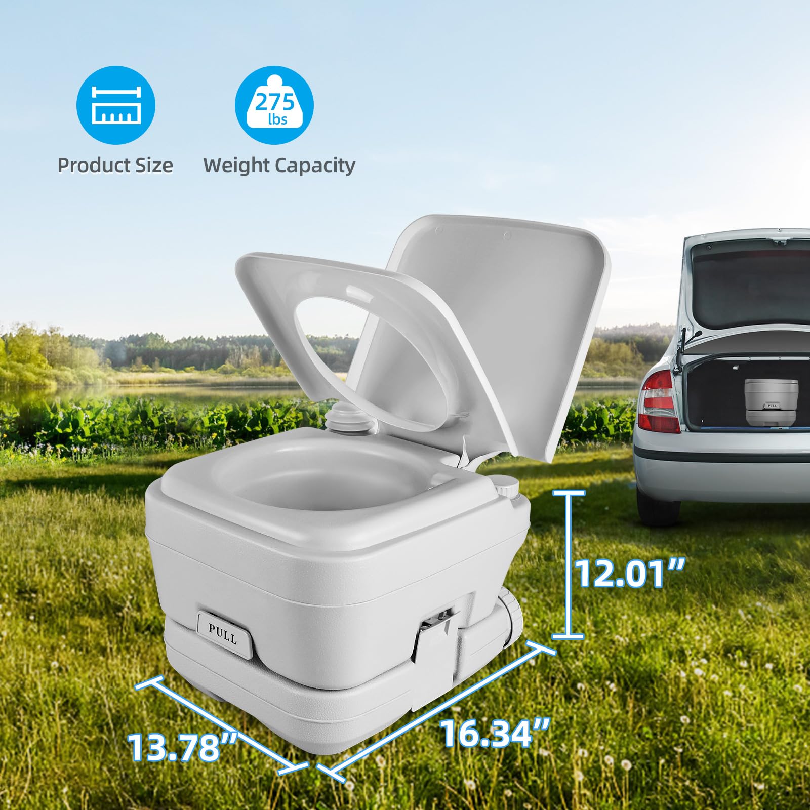 YITAHOME Portable Travel Toilet RV Potty, 2.6 Gallon Detachable Tank, Double Outlet Water Spout, Handle Flush Pump, For Camping, Boating, Hiking, Trips At