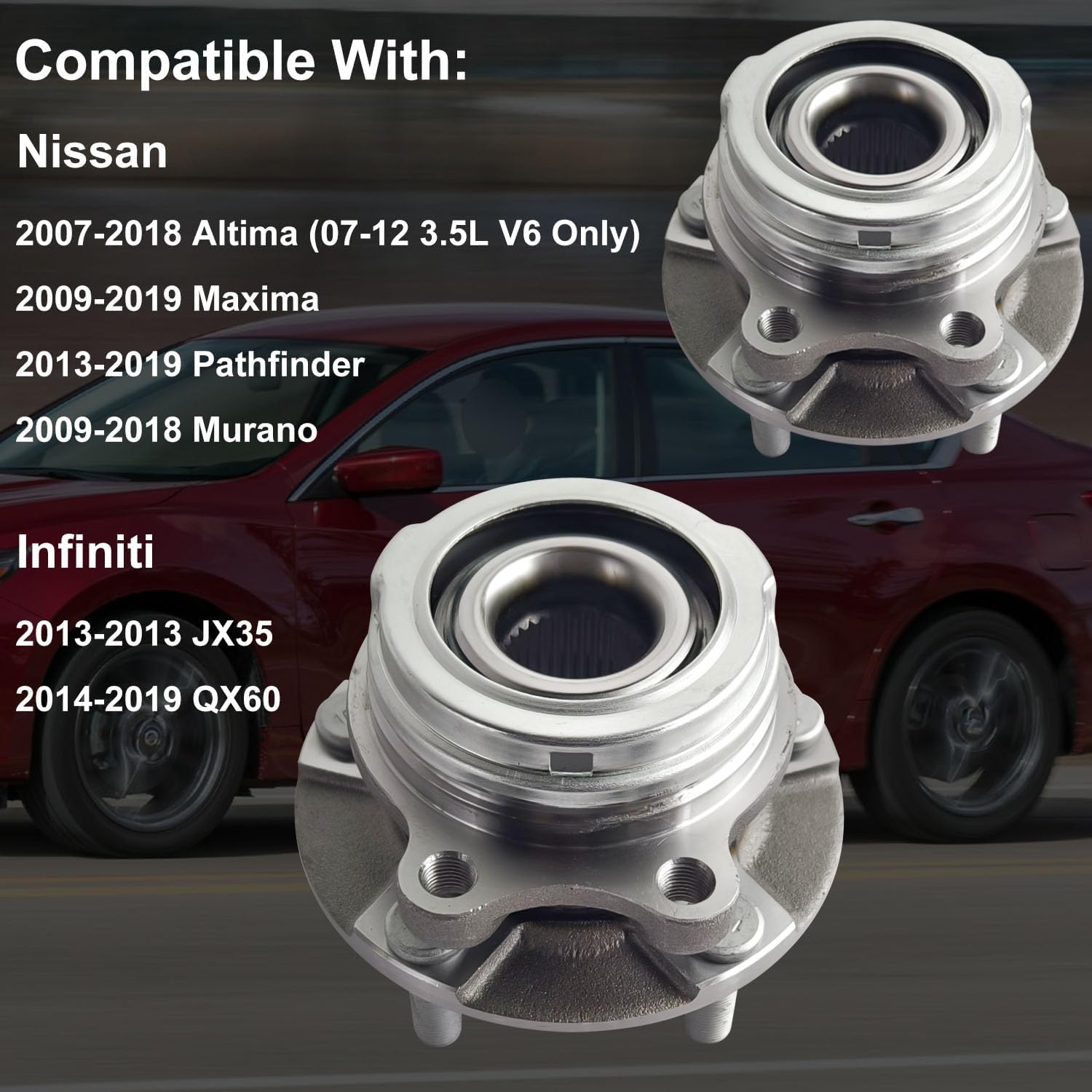 2 x 513296 Front Wheel Hubs Bearings Assembly Fits for 2007-2018 Nissan Altima, 2009-2019 Maxima, 2013-2019 Pathfinder, 2009-2018 Murano, 2013 Infiniti JX35, 2014-2019 QX60 5 Lugs Wheel Bearing Hubs