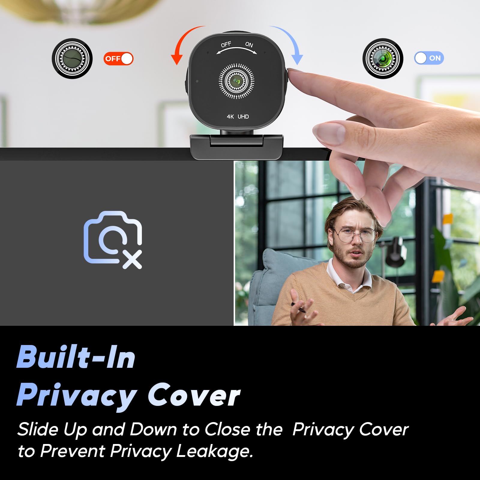 4K Webcam, AutoFocus USB Camera with Dual AI Noise-Cancelling Mics, 4K Webcam for PC with Privacy Cover, Plug & Play Web Camera for Zoom/Teams/Meet/Xbox/OBS