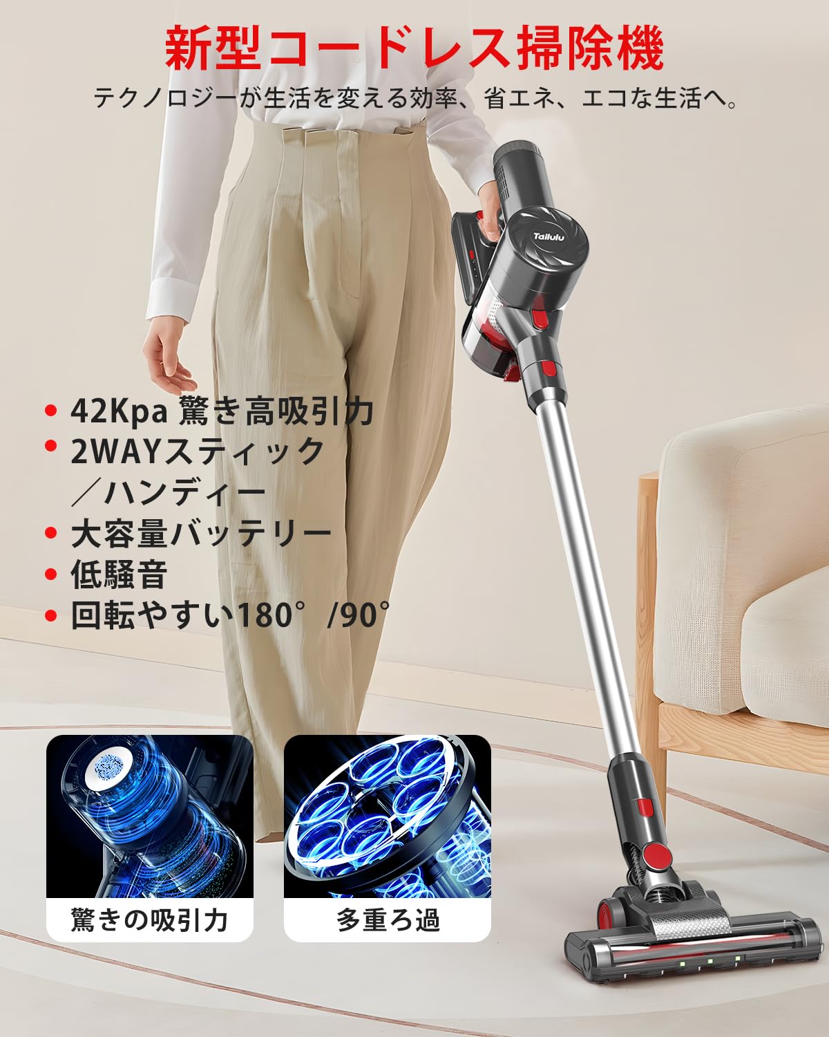 Amazon | 掃除機 コードレス【令和6年8月新登場・42000pa強力吸引・60  