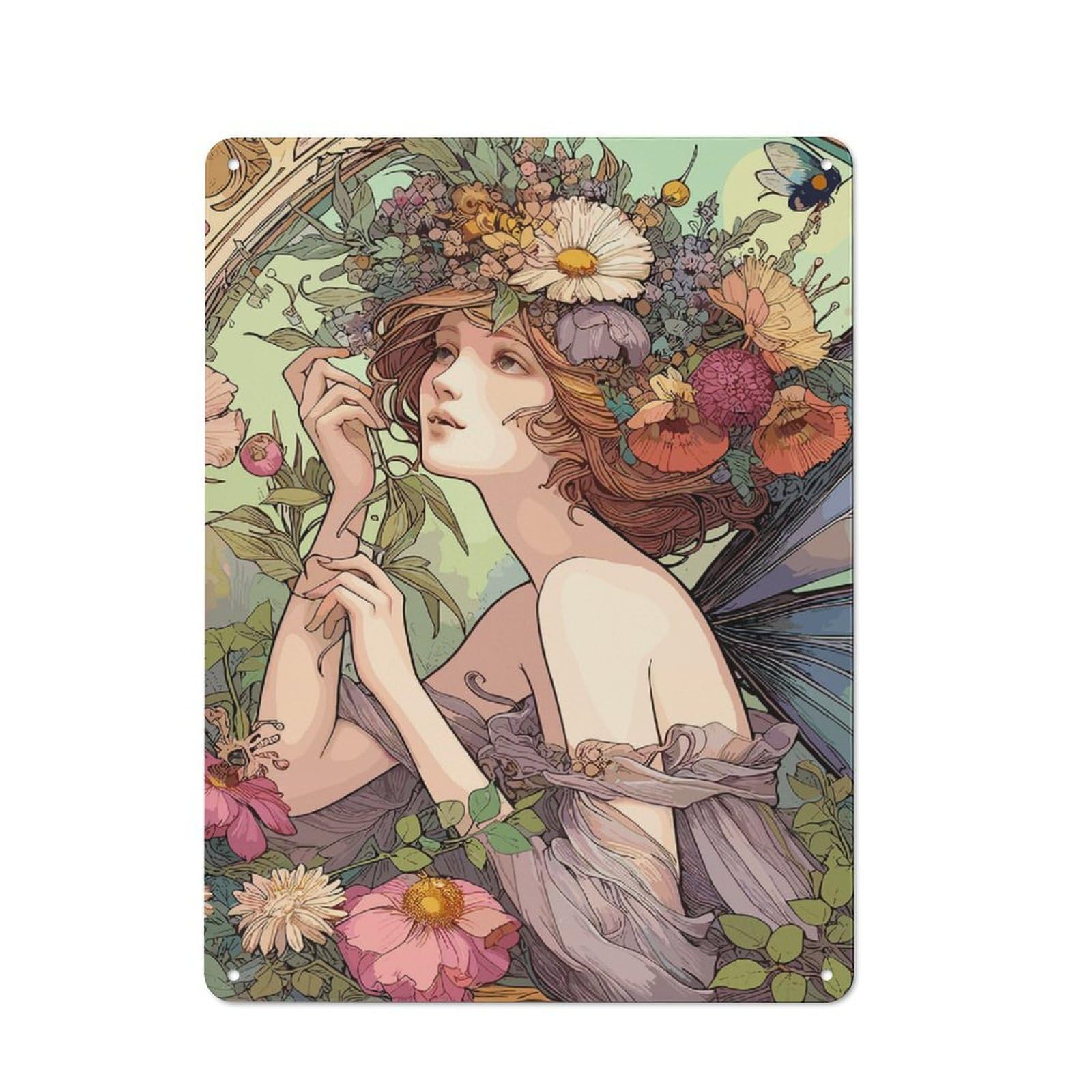 Junmoney Pixies Garden Fantasy Metal Plaque 40X30cm With For Garage Wall, Rustic Decor, For Vintage Wall Decor Fans, For Themed Room Decoration