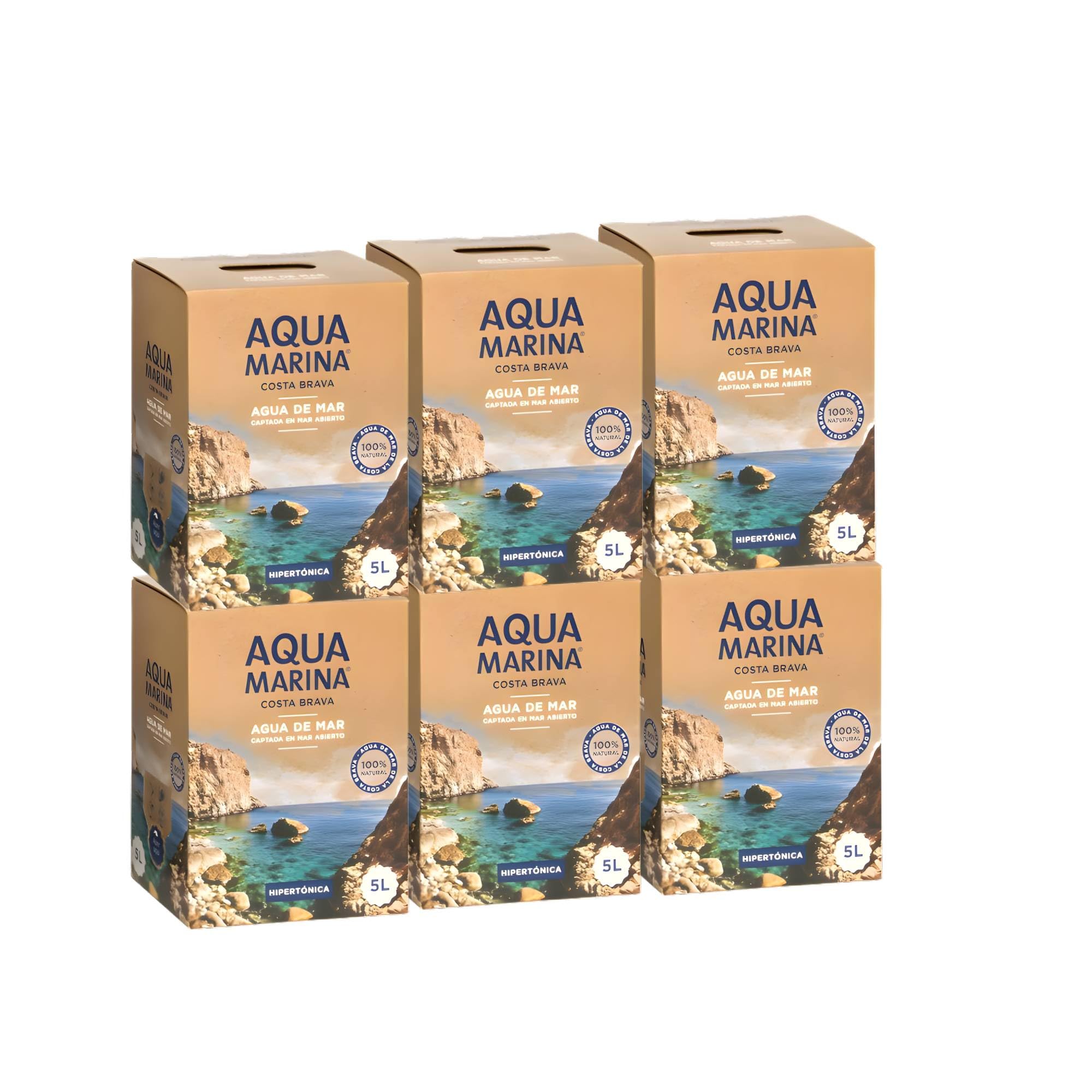 Agua de Mar Hipertónica Aqua Marina Costa Brava 5L | Grifo Incorporado | 100% Natural | Minerales Esenciales para Hidratación, Cocina Mediterránea y Bienestar Deportivo (6 Bag in Box 5 Litros)