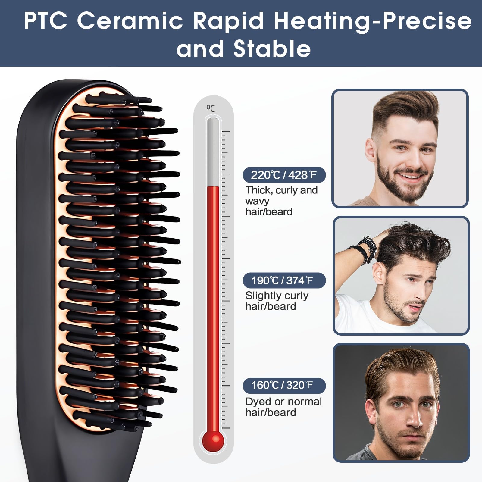 Journeyside Piastra per Barba Uomo, Mini Spazzola Lisciante per Capelli Corti,Piastra per Capelli e Barba Uomo, Regolabili 160℃/190℃/220℃, Piastra per Barba Capelli per Modellare Barba e Capelli