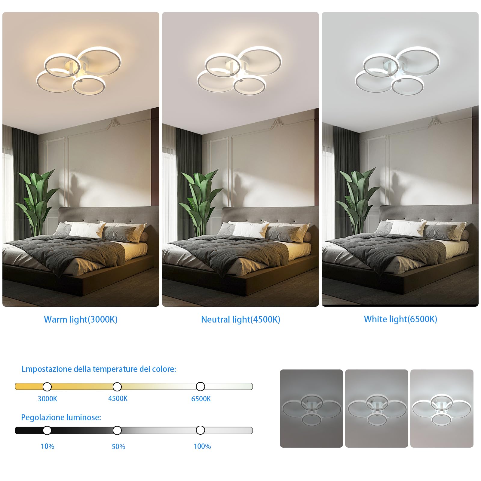 DELIPOP Nowoczesna lampa sufitowa LED, 76 W, 8550 lm, 4 okrągła, ściemniana