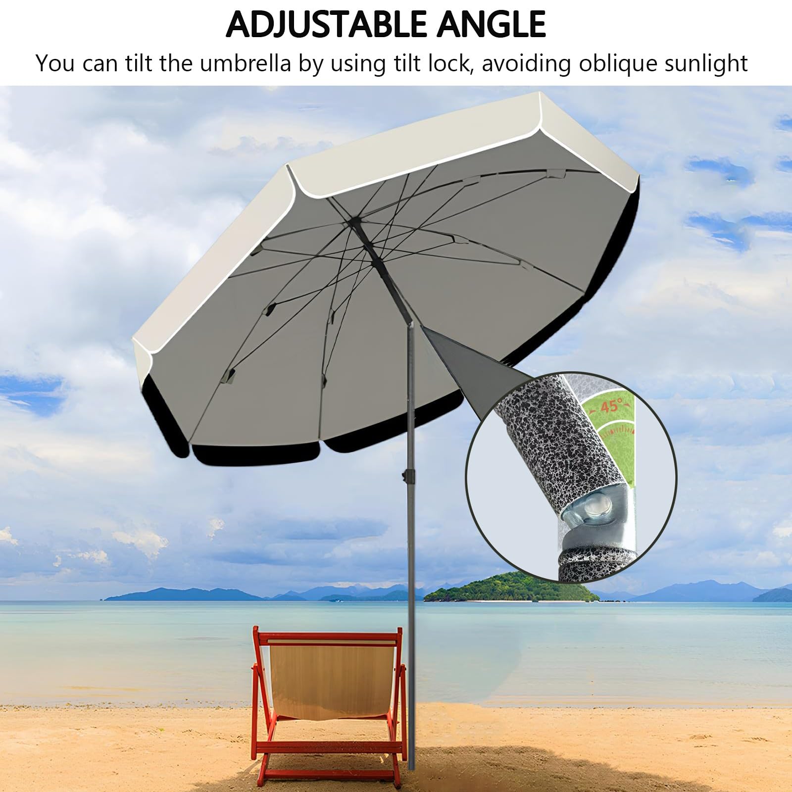 Parasol de Plage, Tente Anti-UV, Parasol Inclinable Exterieur, Parasol de Jardin Facile à Installer et à Transporter pour Plage, Balcon & Terrasse(Blue,2.0m/6.6ft)