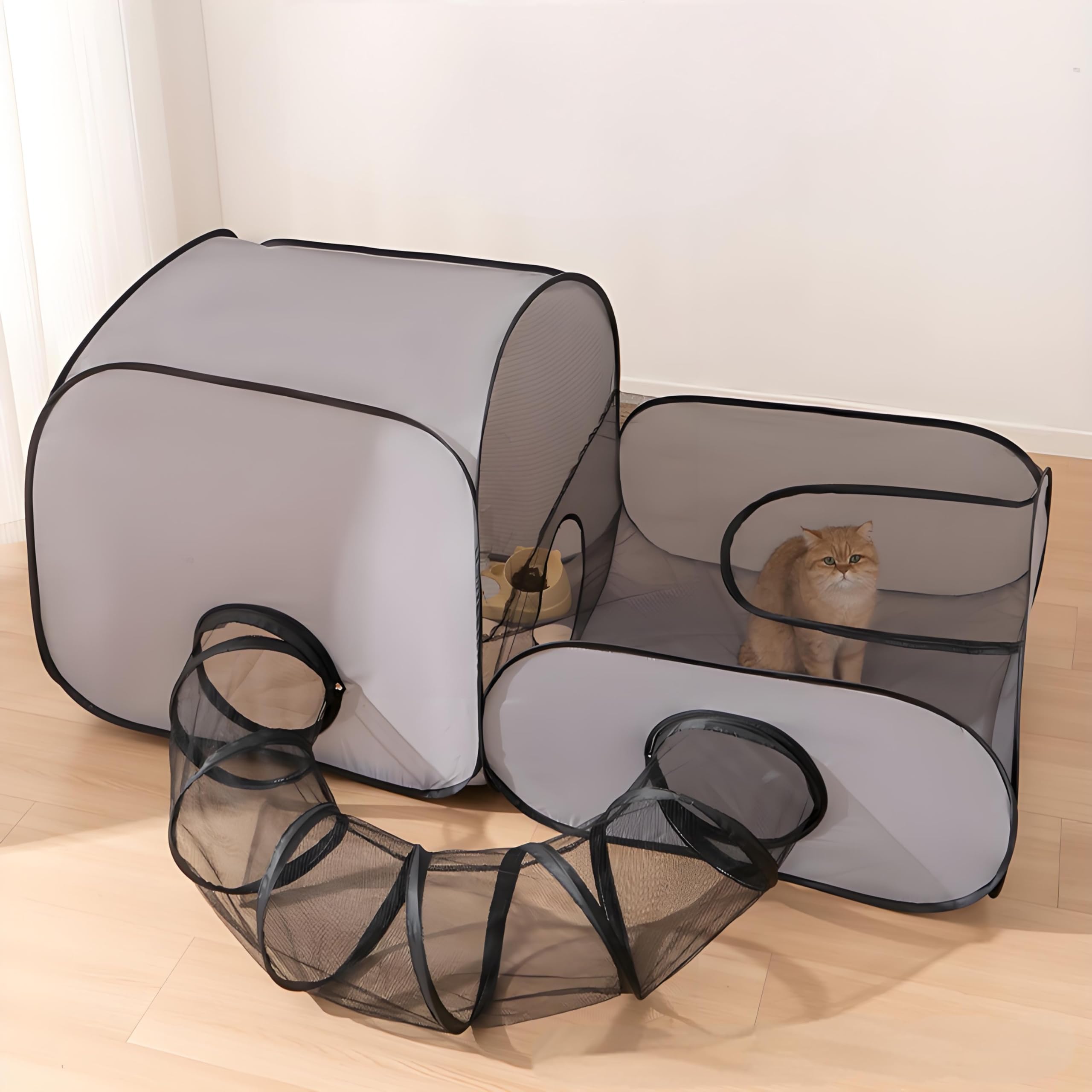 Parc d'extérieur pour Chat - Enclos Portable avec Tunnel - Maison de Jeu Interactive pour Chiots et Petits Animaux