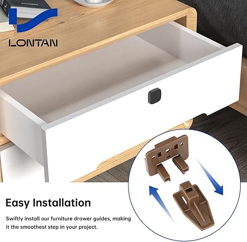Miniatura 3 de LONTAN Paquete de 4 guías de plástico para cajones y guías de repuesto para cajones de montaje central, guías de cajones de plástico para aparador