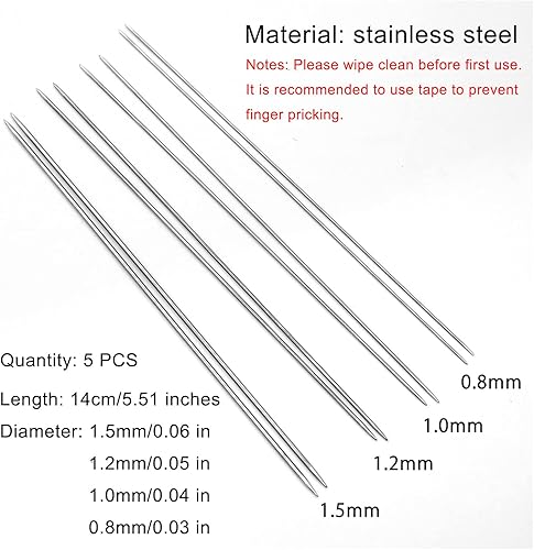 Miniatura 2 de Wiosny Juego de 5 agujas de tejer extrafinas, 5.5 pulgadas de longitud, de acero inoxidable, doble punta, para tejer, suéter de ganchillo hecho a