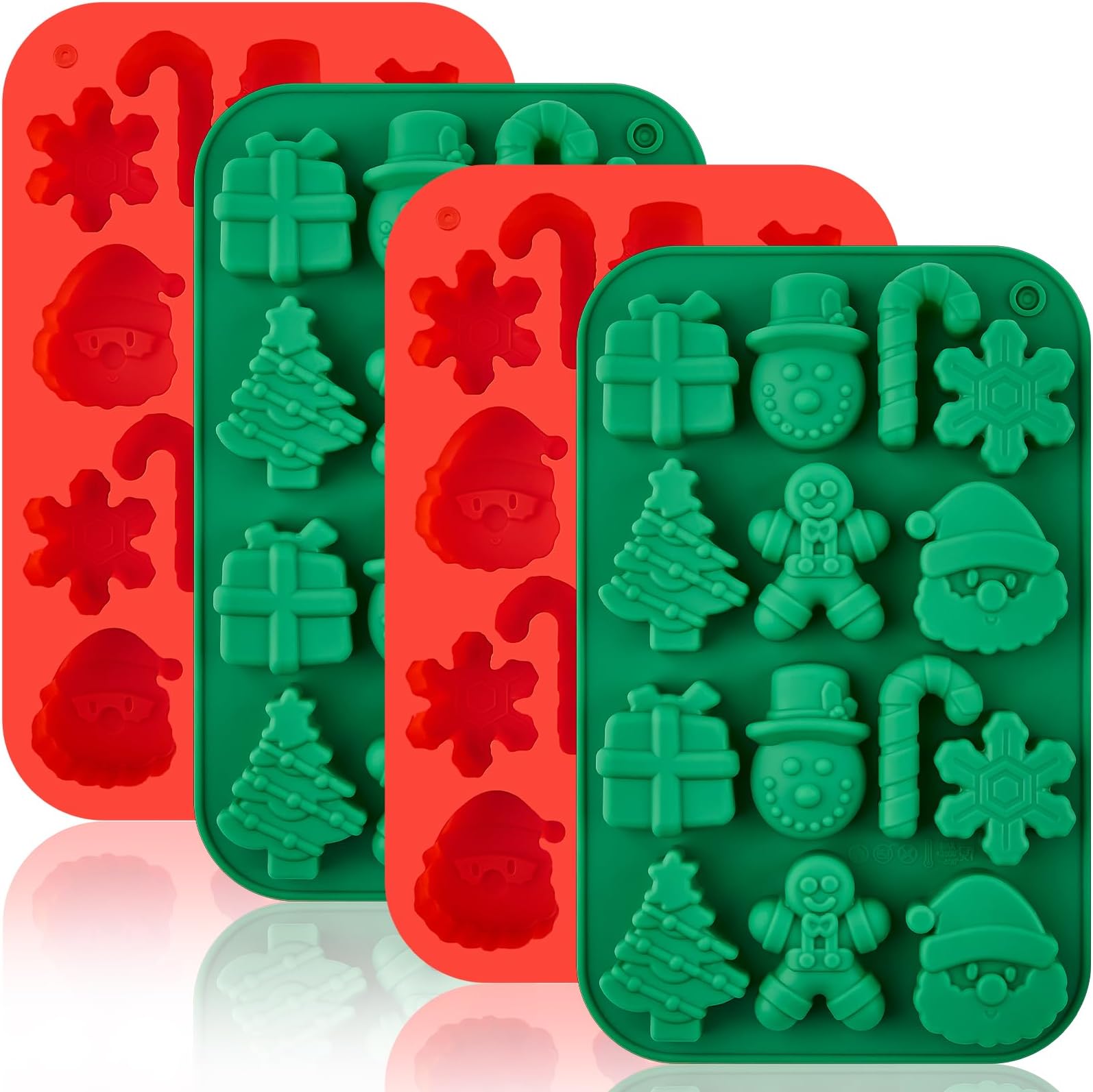 Christmas Chocolate Molds, 4PCS Silicone Candy Molds Santa Clause Christmas Tree Snowman Gingerbread Man Baking Molds for Jellies, Candies, Ice Cubes, Wax Melts, Soaps, Candles
