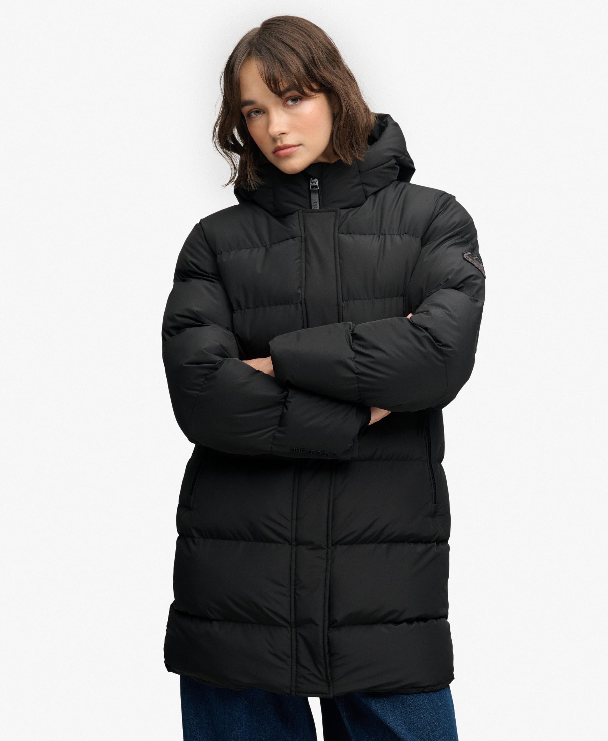 Superdry Damen Sportliche, mittellange Steppjacke mit Kapuze