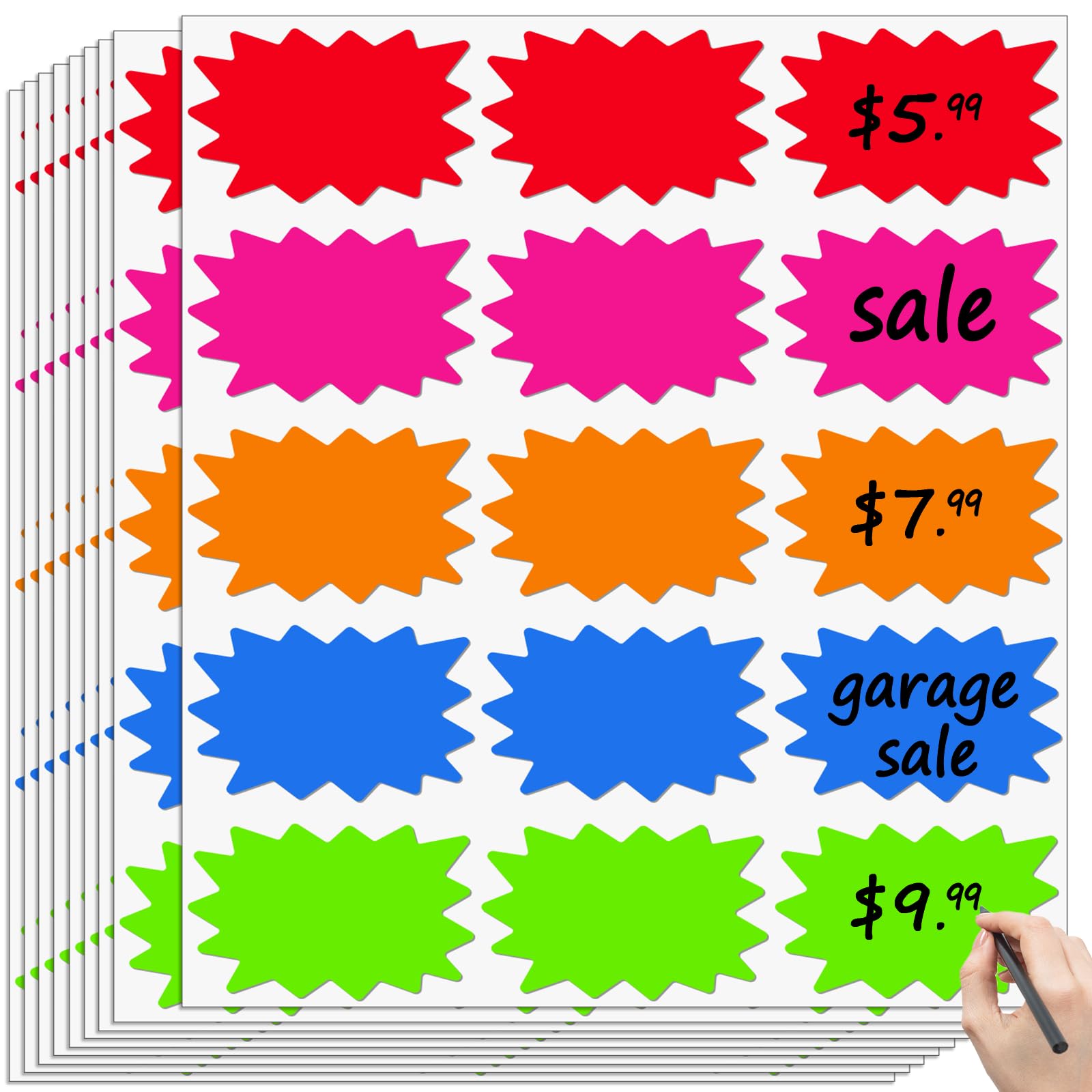 300 Pcs Removable Garage Sale Stickers, Burst Star Adhesive Yard Sale Price Stickers with Space to Write Pricing (2"x3"), Price Tag Rummage Sale Labels for Retail and Market