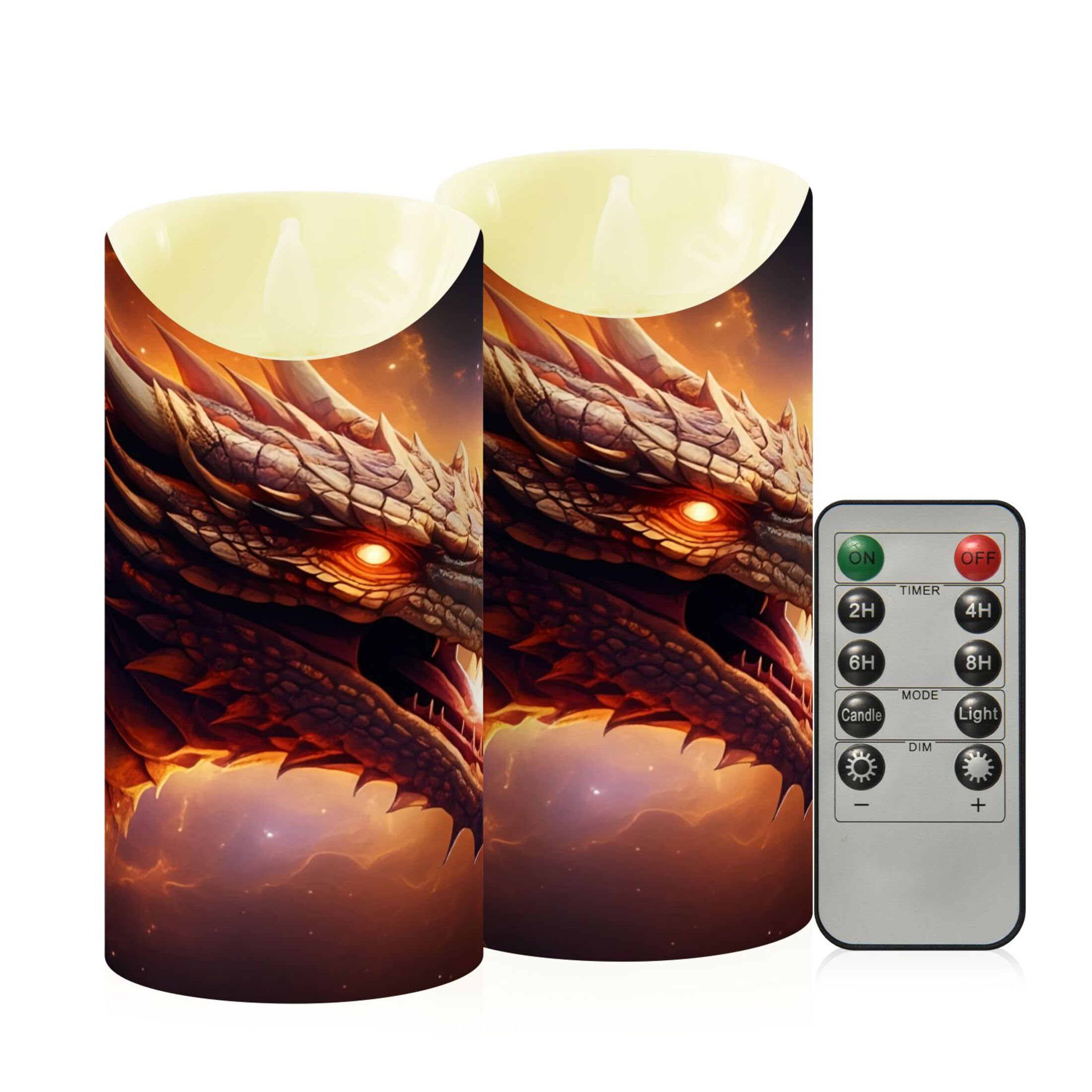 Kutsu Dragon Flameless Candles Set of 2, Battery Operated LED Flickering Candles with Remote and Timer, Plastic Pillar Candles for Home Wedding Decor
