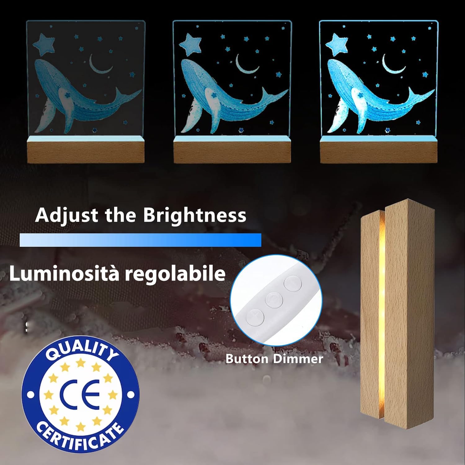 Luce notturna personalizzata per Gamepad a LED con nome Pixel e base in
