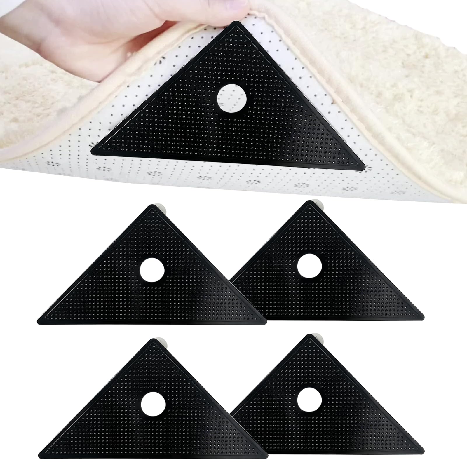 Teppich Antirutschunterlage 4 Stück, Extra Starke PU Gel Teppich Klebepads Selbsthaftend Waschbar Rückstandsfrei, Rutschstopper für Teppich Schwarz