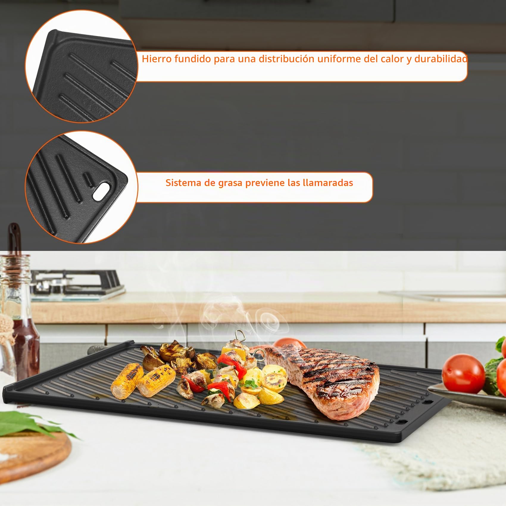 Onlyfire Plancha Barbacoa de Hierro Fundido para Parrilla de gas Weber Genesis Serie 300, Genesis E/S-310/320/330, EP-310/320/330 (2007-2016), Plancha Reversible, Repuesto para Weber 7528 | Plancha de cocina de hierro fundido para Genesis E/S-310/320/330,