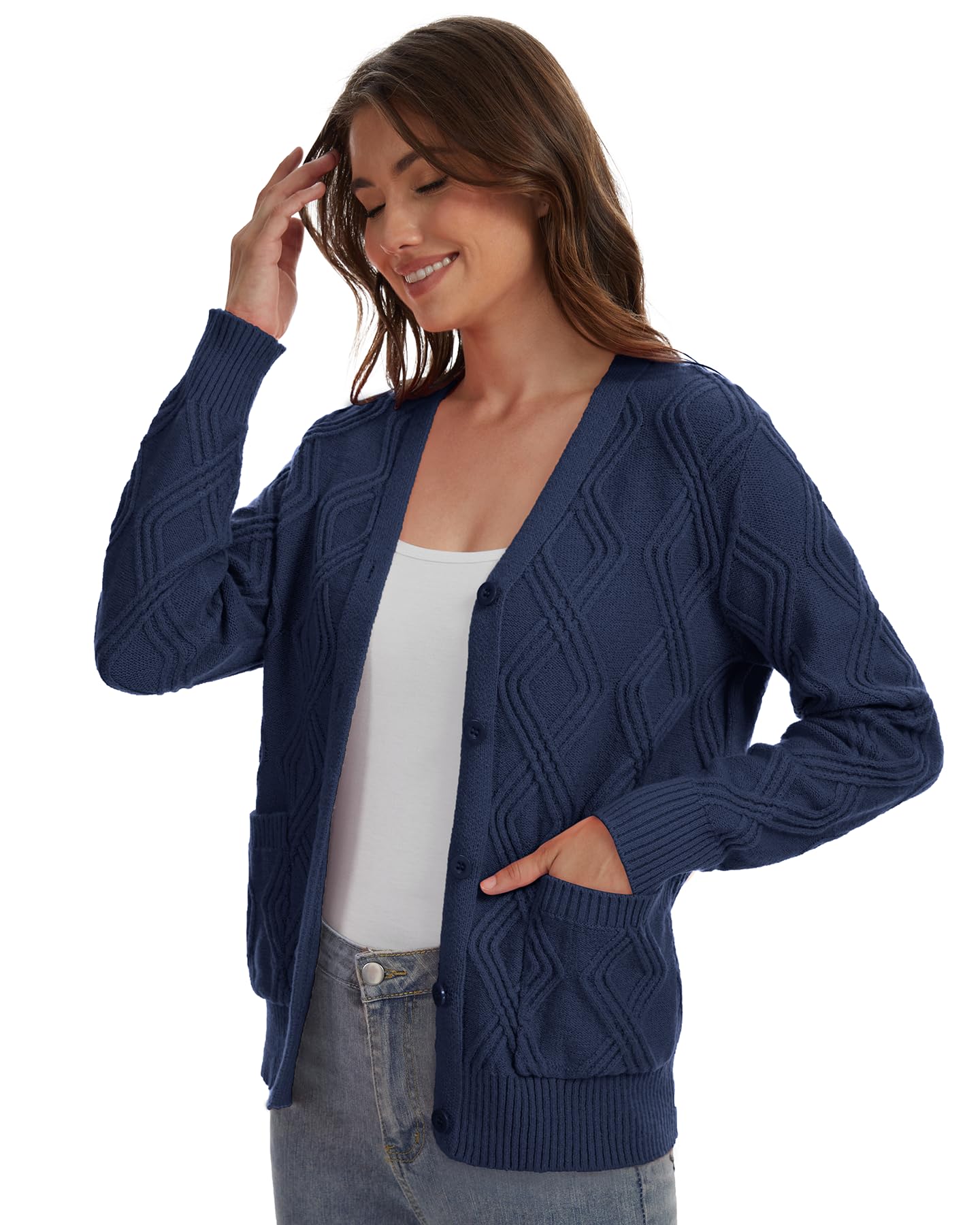 BEIGAI Cardigan da donna leggero con scollo a V, maniche lunghe, cardigan con tasche | Maglione a maglia grossa, con bottoni, elegante, casual, comodo, caldo, autunno, inverno