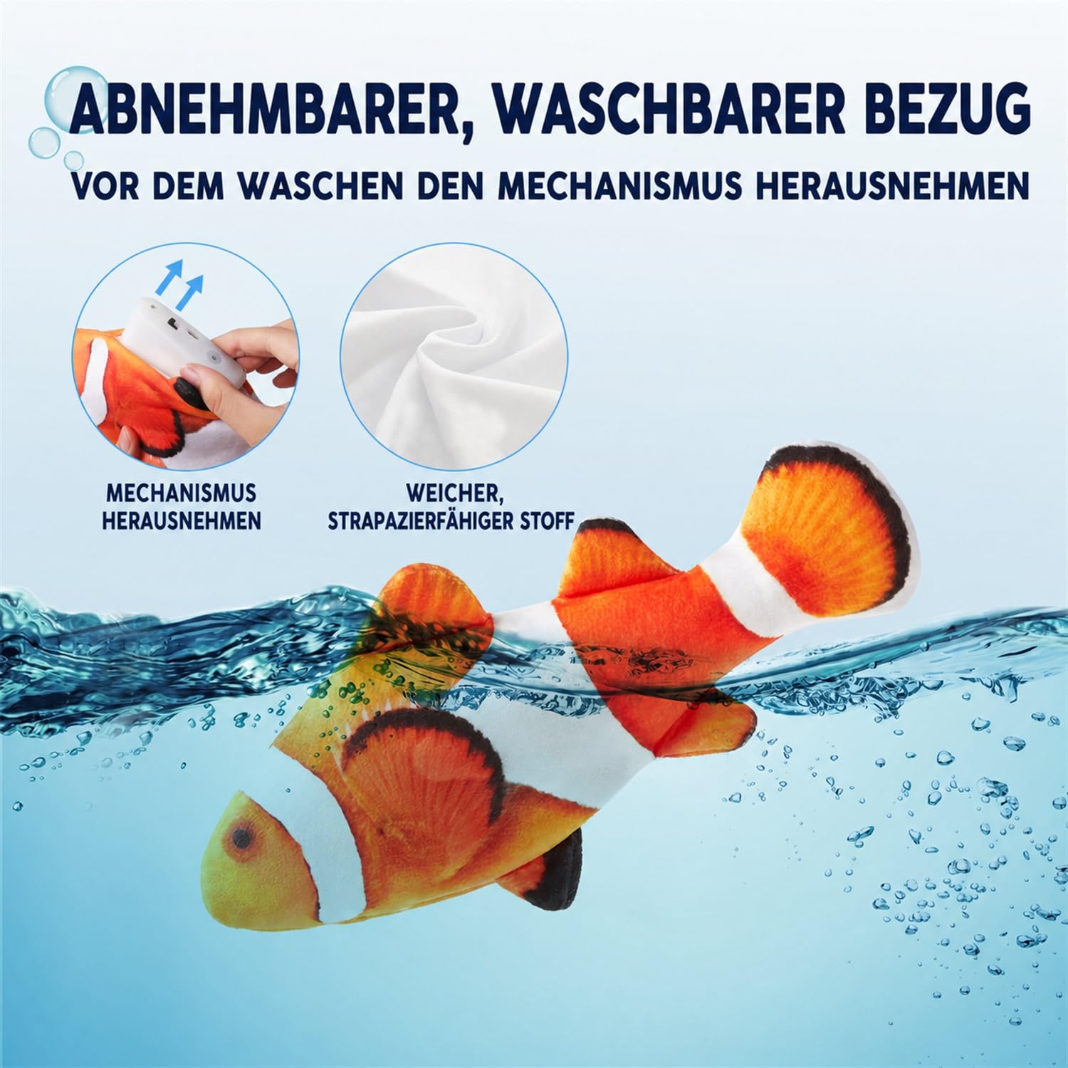 Potaroma Elektrisches Katzenspielzeug, Zappelfisch mit Katzenminze, 27 cm