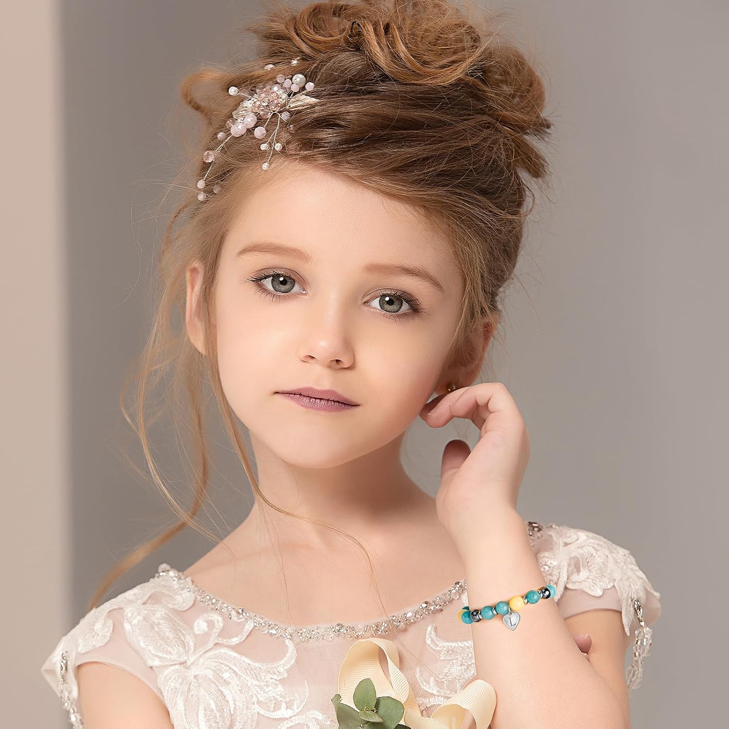 Blue Initials Heart Natural Stone Beaded Bracelet for girl | Adjustable Natural Stone Beaded Bracelets for Girls Jewellery | Daughter/Granddaughter/Niece/Bracelets for Girls Jewellery - Image 3