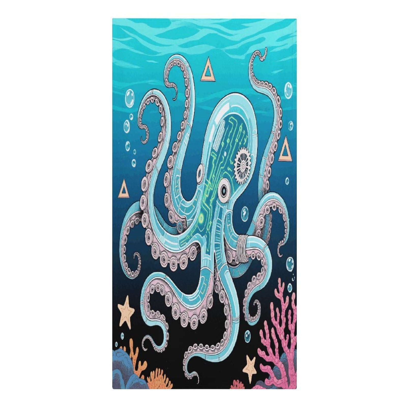 VstaDank Mechanical Octopus Beach Towel Vacation Essentials Sand Free Soft Quick Dry Swim Towels 61"x30" Modern Extra Large Towels Lightweight Microfiber Beach Towel for Swimming Pool