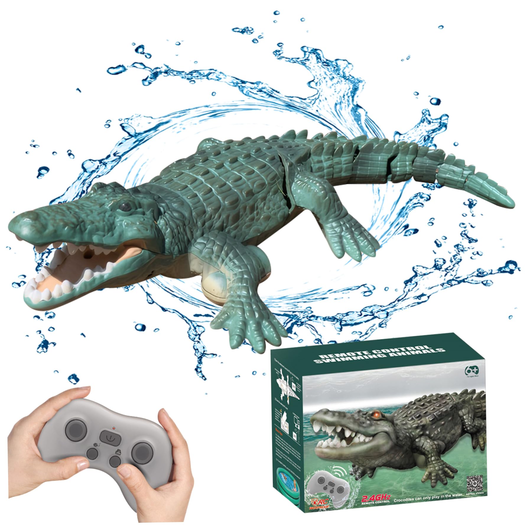 Jorzer Remote Control Alligator Realistic Moveable Remote Control Water Toys 2.4GHz Waterproof USB Rechargeable 98 Ft Alligator Head Summer Water (Dark Green) Summer Toy