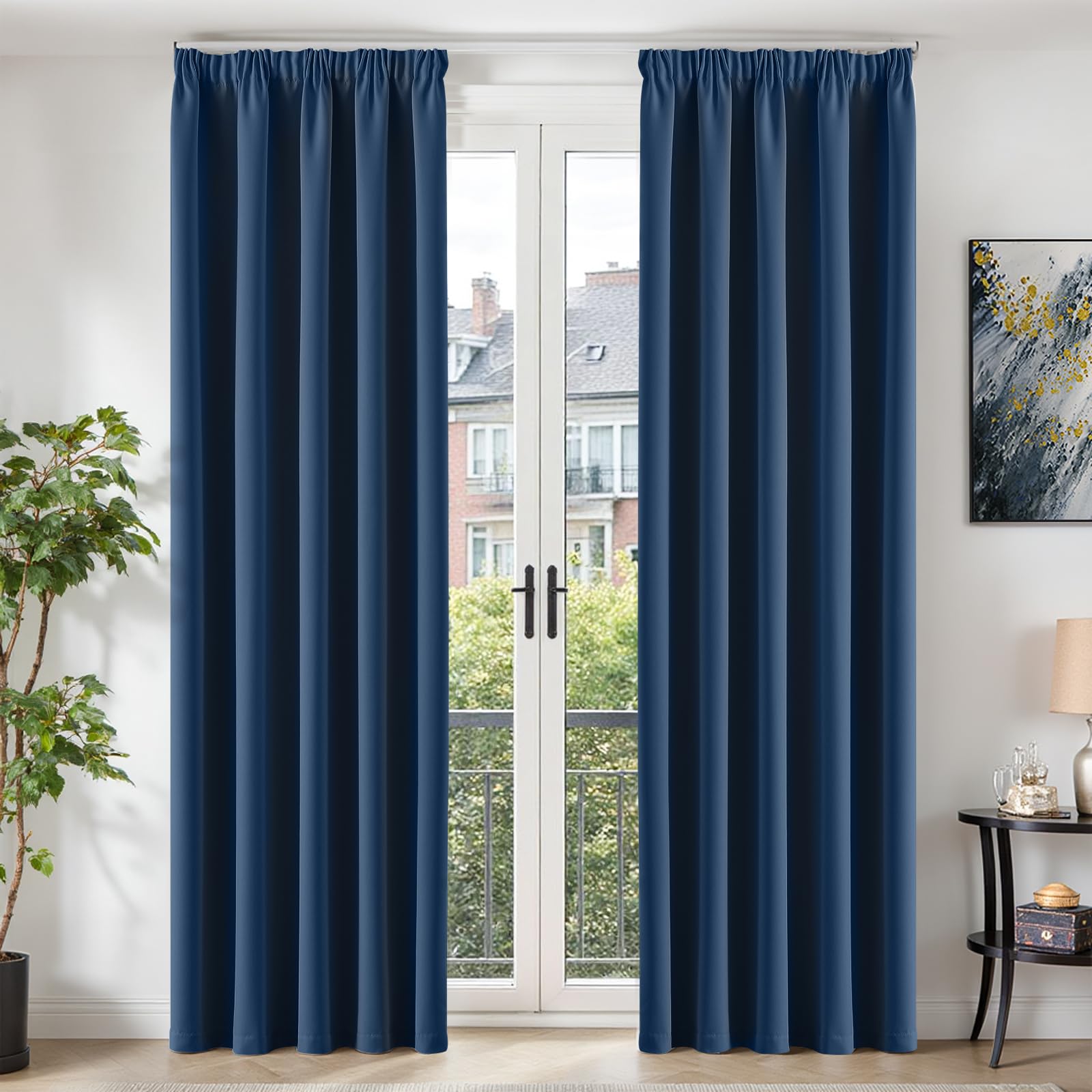TOPICK Blackout Curtains for Living Room, W66 x L90 Inch Soft Thermal Insulated Curtains & Drapes for Bedroom, Pencil Pleat Extra Long Room Darkening Curtain 2 Panels, Navy Blue — image 1