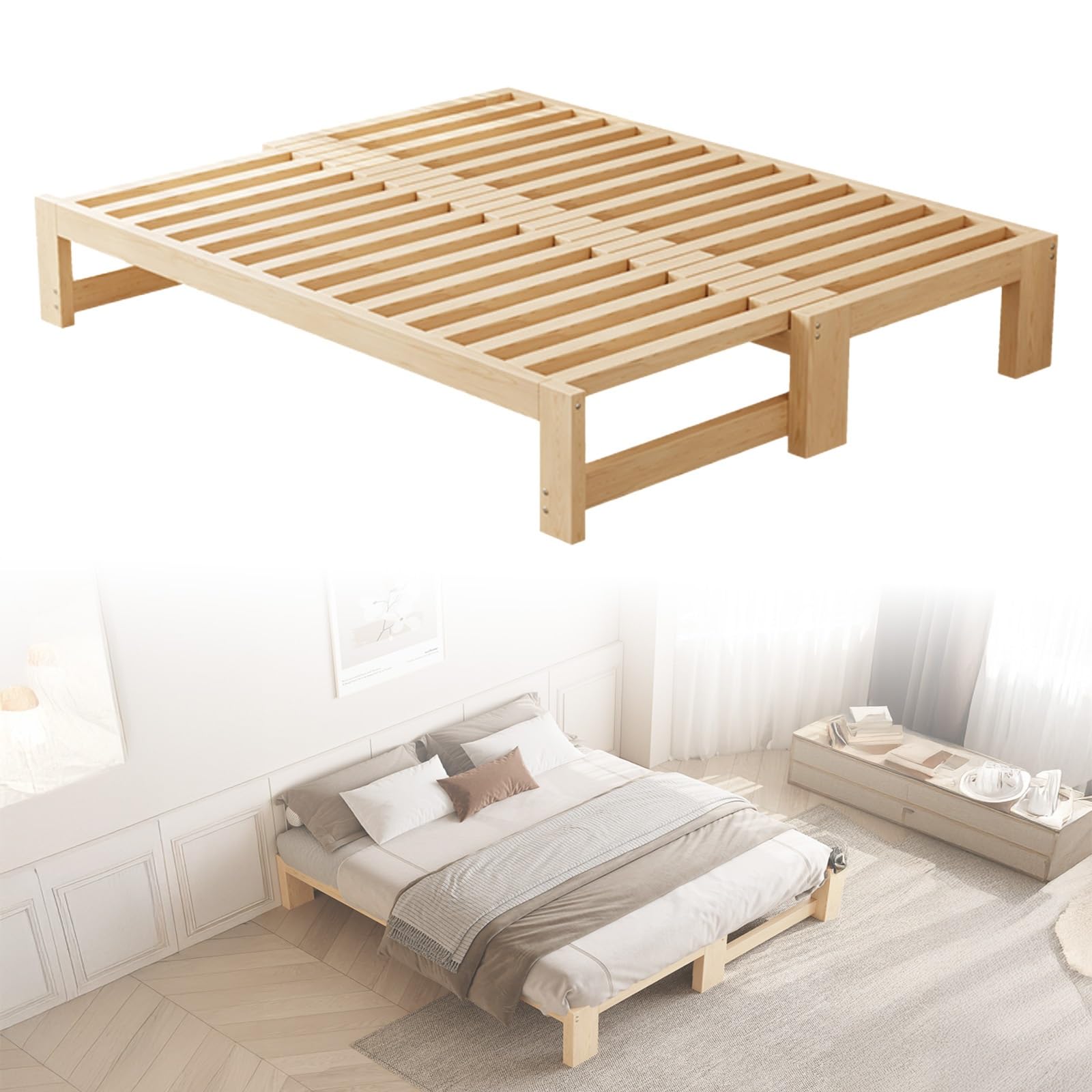 Amazon｜CTREVL 伸長式ベッド ソファベッド 木製 すのこベッド ダブル