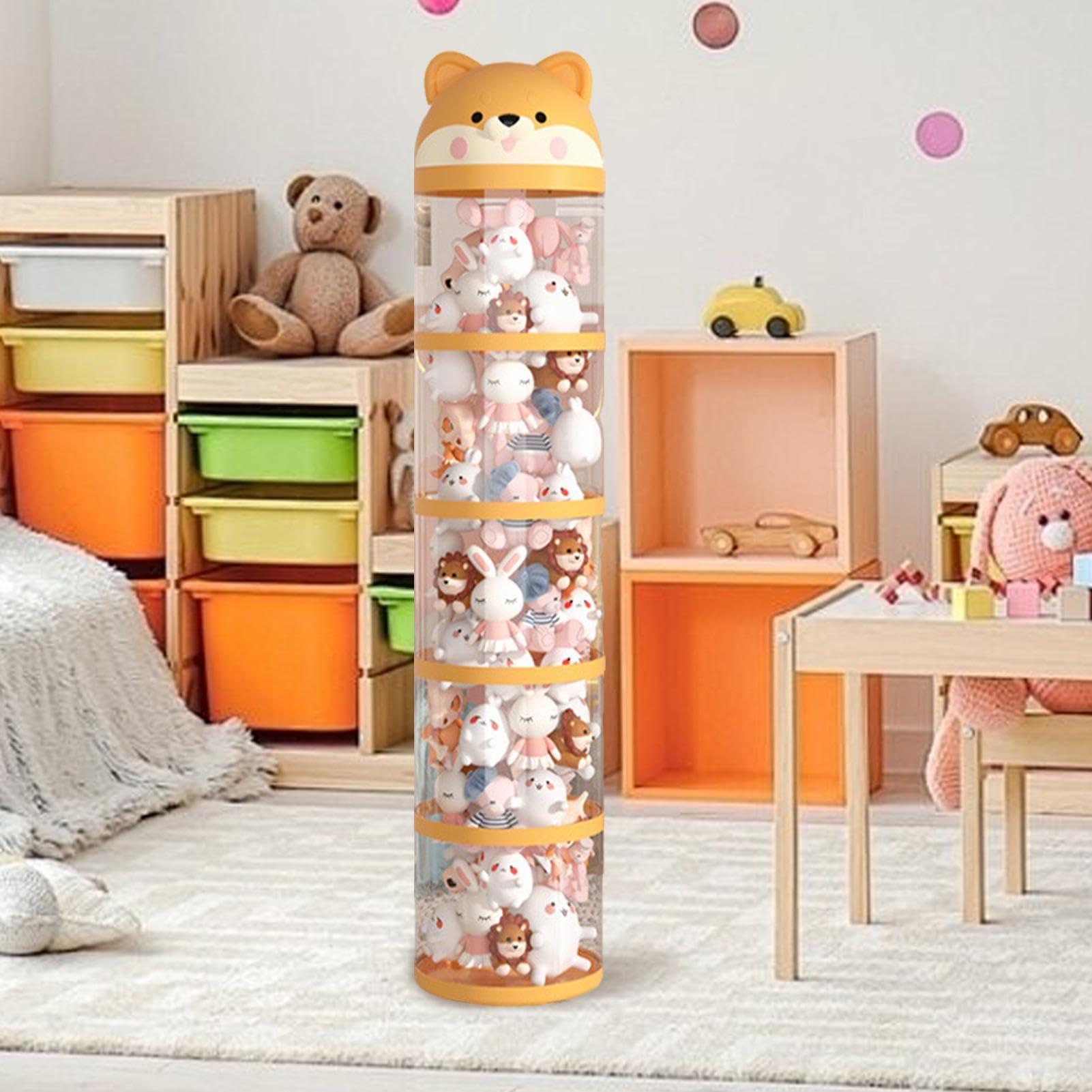 Grand tube de rangement pour en peluche transparent à roulettes, tour de rangement pour chambre d'enfant, chambre d'enfant