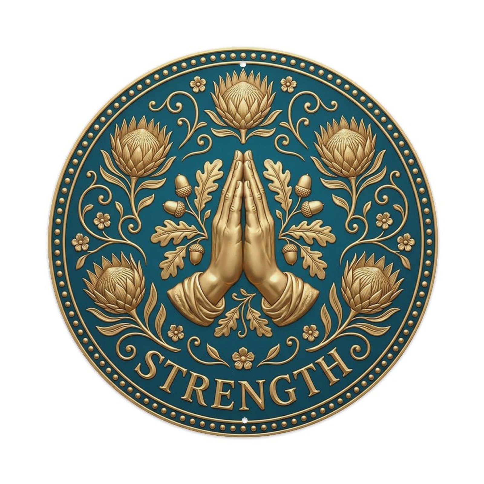 Vintage Namaste Praying Hands Strength Flower Zen Yoga Metal Tin Sign