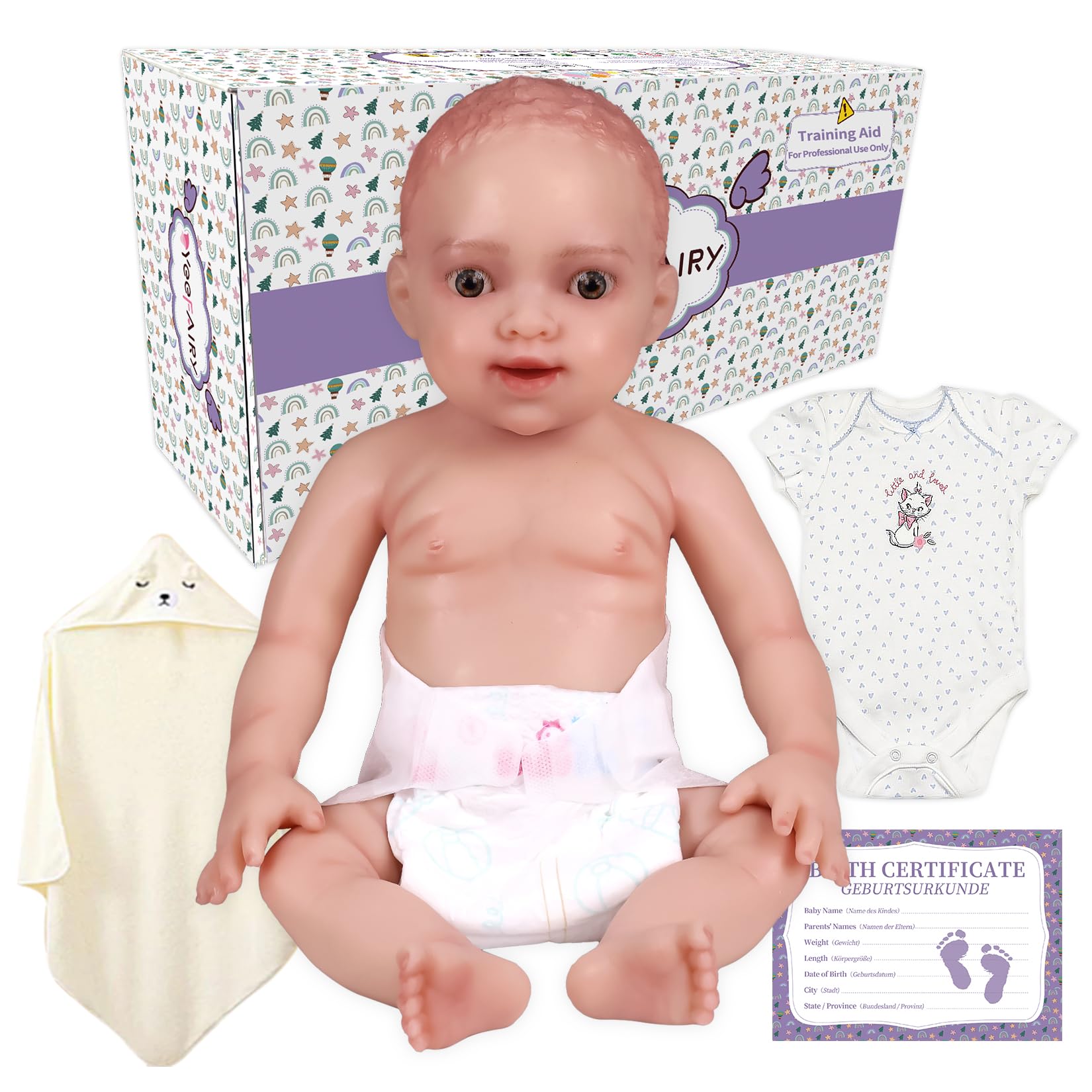 Realistyczna Lalka Anatomiczna z Silikonu 43 cm 2,9 kg Mieszane Pochodzenie Etniczne, Afrykańska Dziewczynka z Otwartymi Oczami, Hiperrealistyczny Model Medyczny do Szkoleń Położniczych