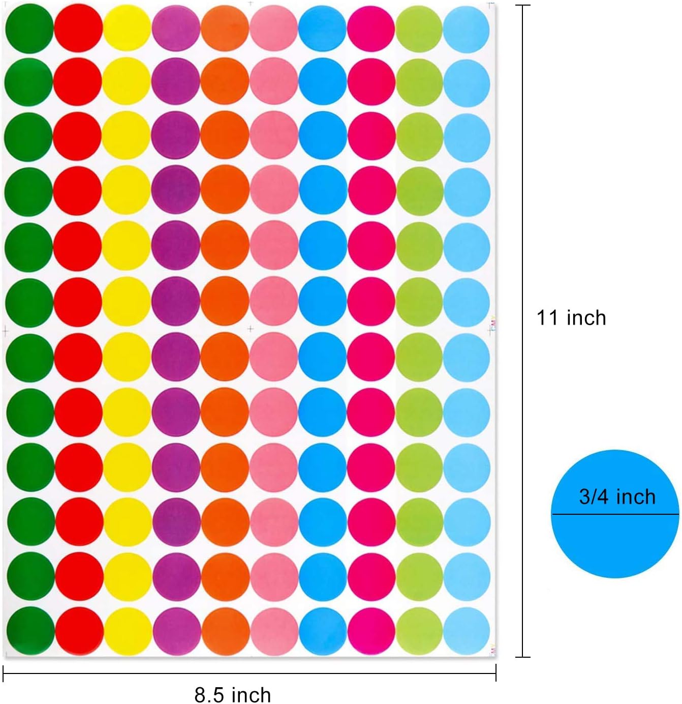 3000 Pieces Color Coding Labels 3/4 Inch Diameter Removable Round Colored Dot Circle Stickers, Fits All Laser/Inkjet Printers, 10 Colors