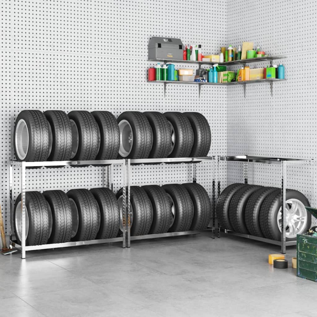 Porte-pneus à 2 Niveaux 3 pcs Argenté 110x40x110 cm Acier,Entreprise & Industrie,Stockage Industriel,Étagères industrielles,19.13 kg-3154230