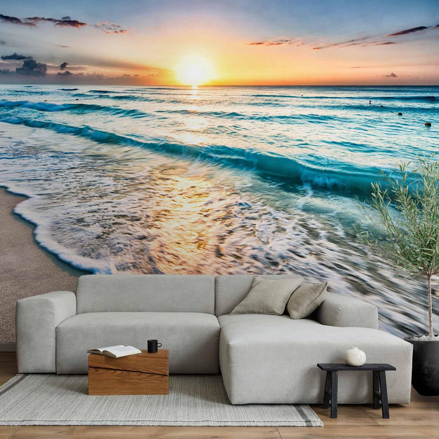 artgeist Premium Wall Mural Beach and Sea 138x101 in - XXL Non-Woven Wallpaper Fleece Wall Decor Photo Print Picture Image Design Nature Landscape Sunset c-B-0552-a-a