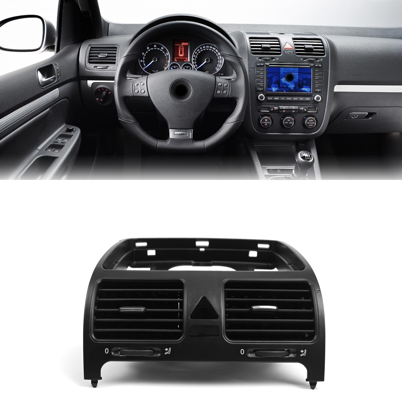 SIXRUN Bocchetta di Ventilazione Centrale del Cruscotto, Sostituzione per MK5 2004 2009 GTI MK5 2004 2009 2006 2011 RABBIT 2006 2009 con Flusso D'aria Migliorato OEM 1K0819743A